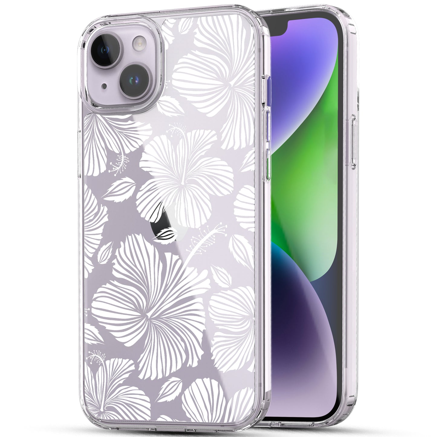 iPhone 14 Case, Anti-Scratch Clear Case - White Hibiscus Flowers