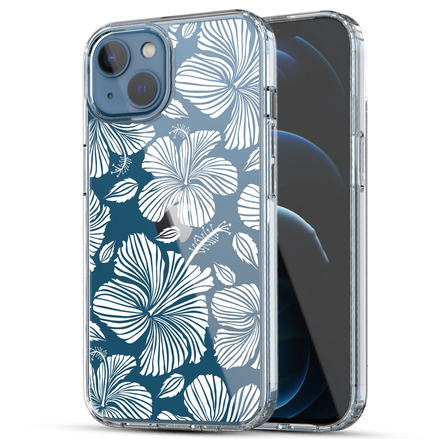 iPhone 13 Case, Anti-Scratch Clear Case - White Hibiscus Flowers