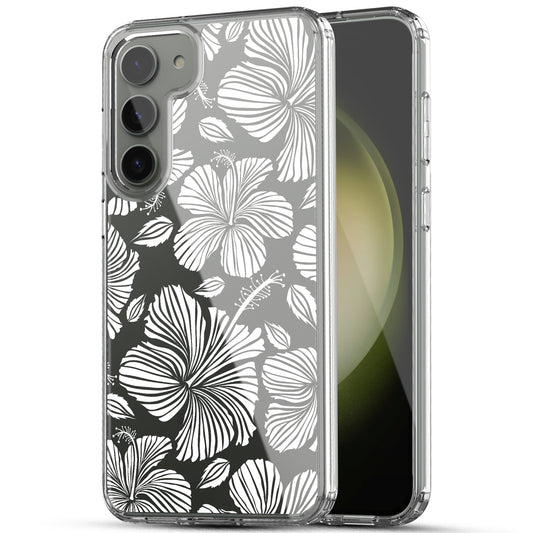 Samsung Galaxy S23 Case, Anti-Scratch Clear Case with Design - White Hibiscus Flowers