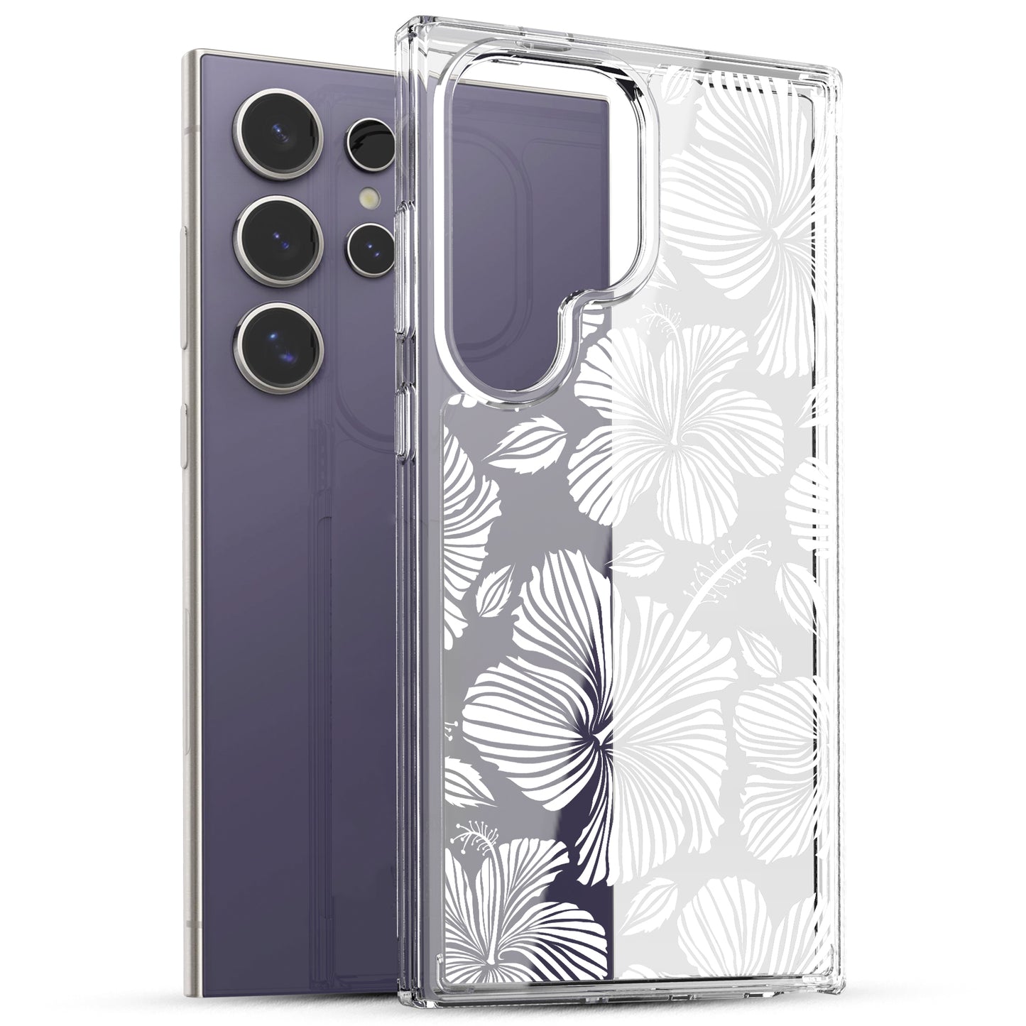 Samsung Galaxy S24 Ultra Case, Anti-Scratch Clear Case with Design - White Hibiscus Flowers