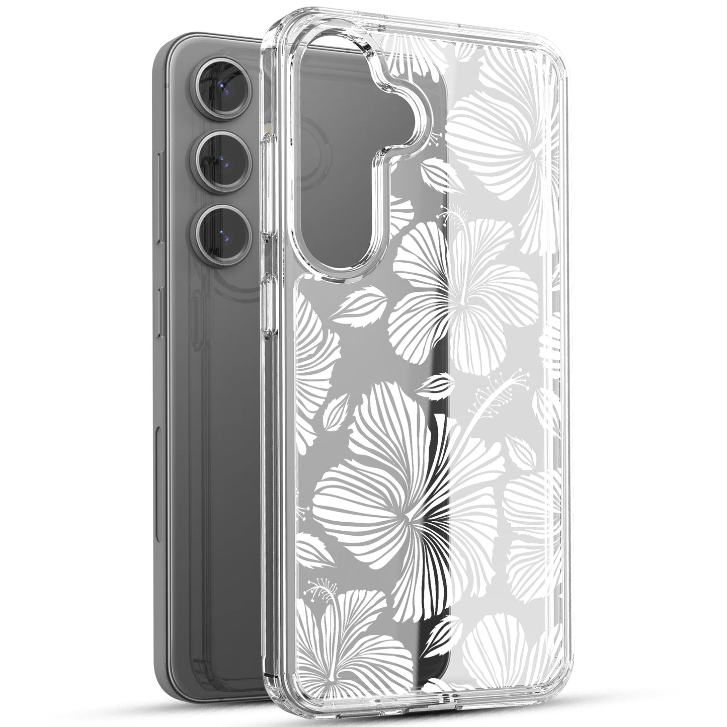 Samsung Galaxy S24 Case, Anti-Scratch Clear Case with Design - White Hibiscus Flowers