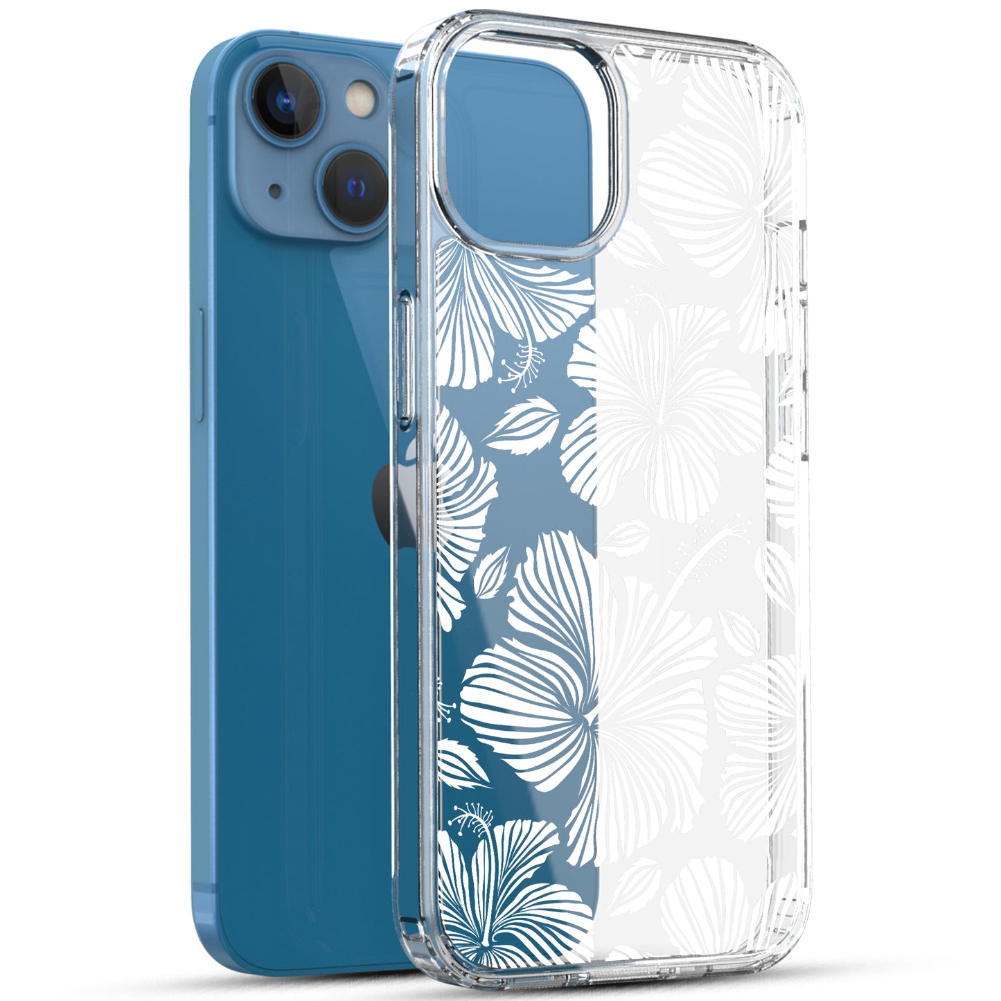 iPhone 13 Case, Anti-Scratch Clear Case - White Hibiscus Flowers