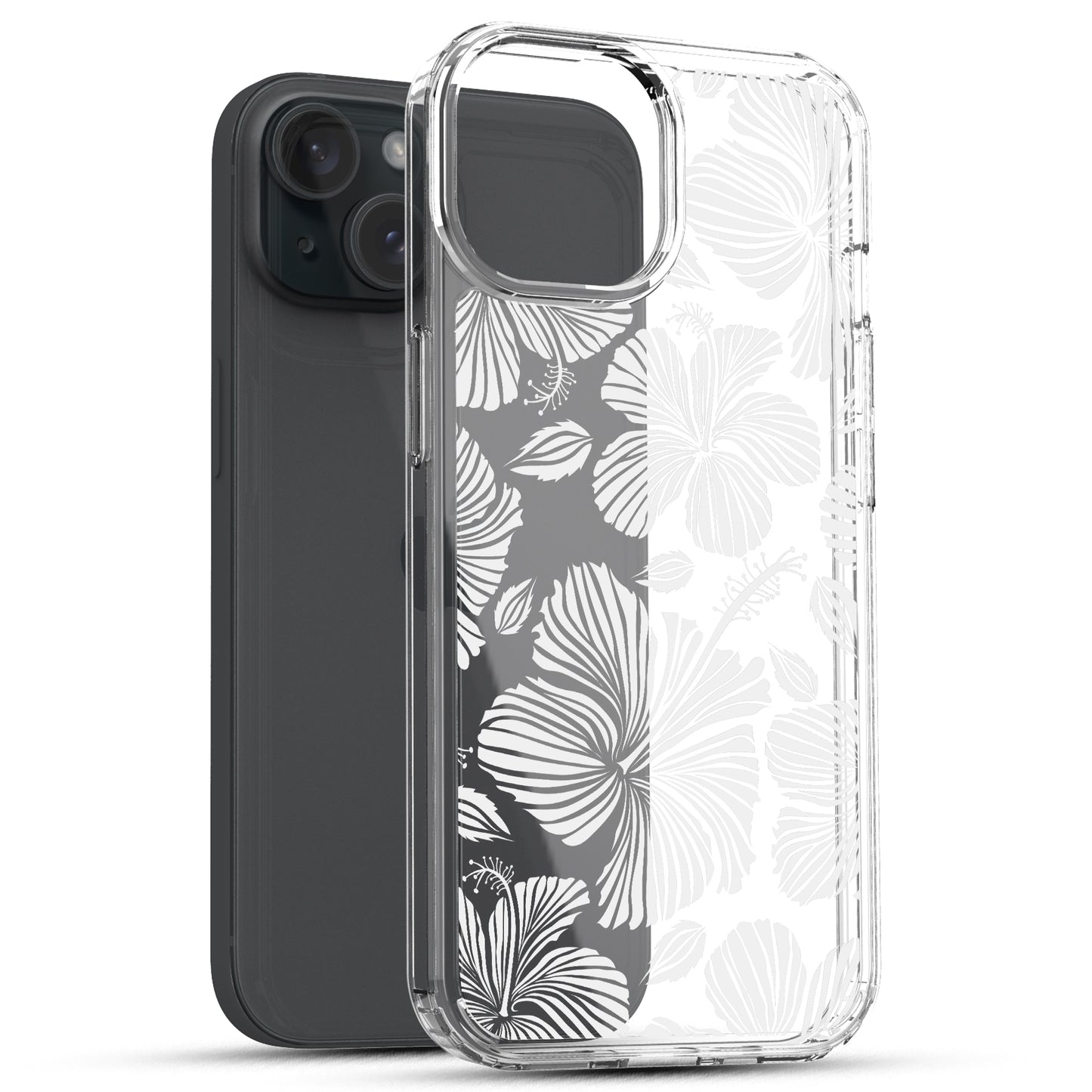 iPhone 15 Case, Anti-Scratch Clear Case - White Hibiscus Flowers