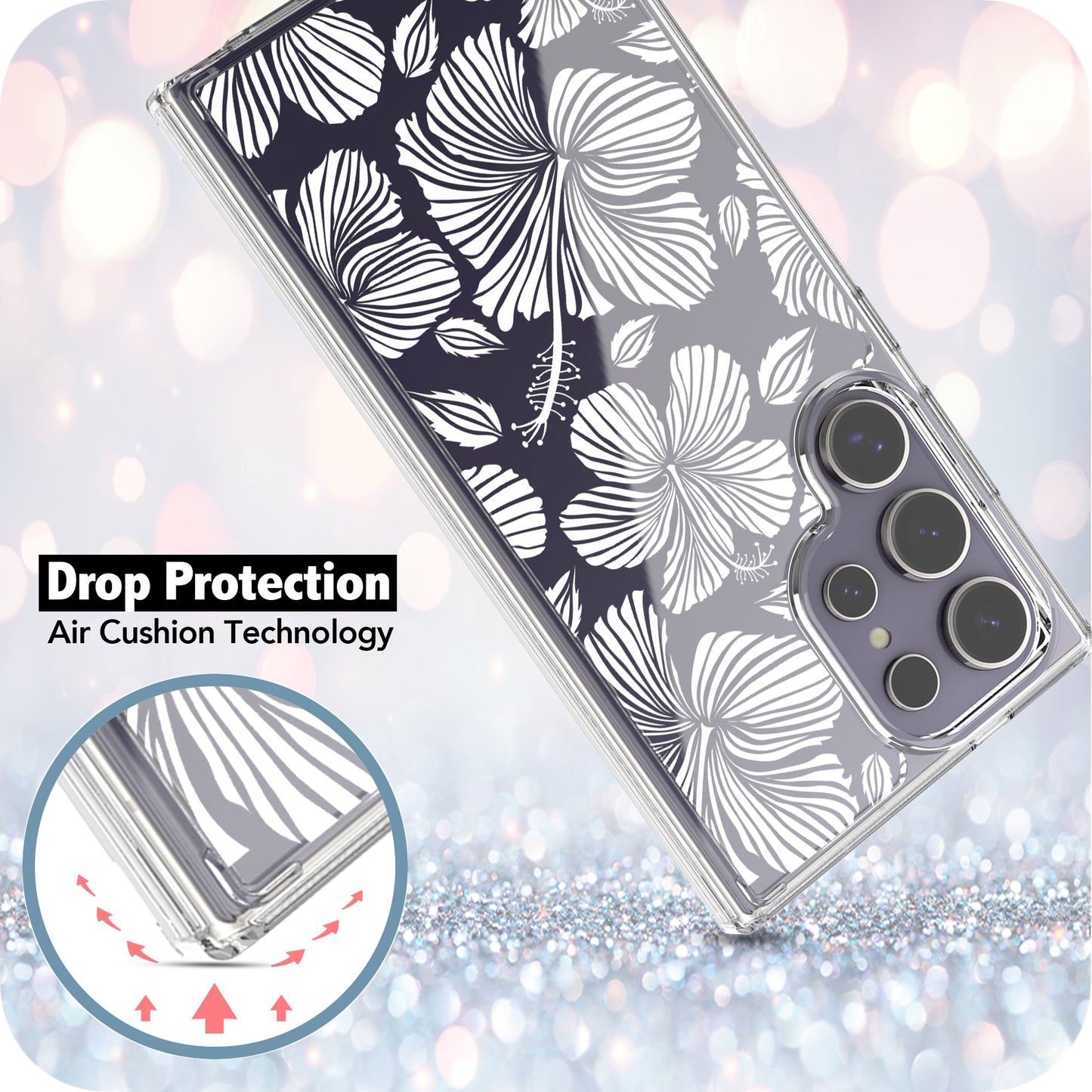 Samsung Galaxy S24 Ultra Case, Anti-Scratch Clear Case with Design - White Hibiscus Flowers