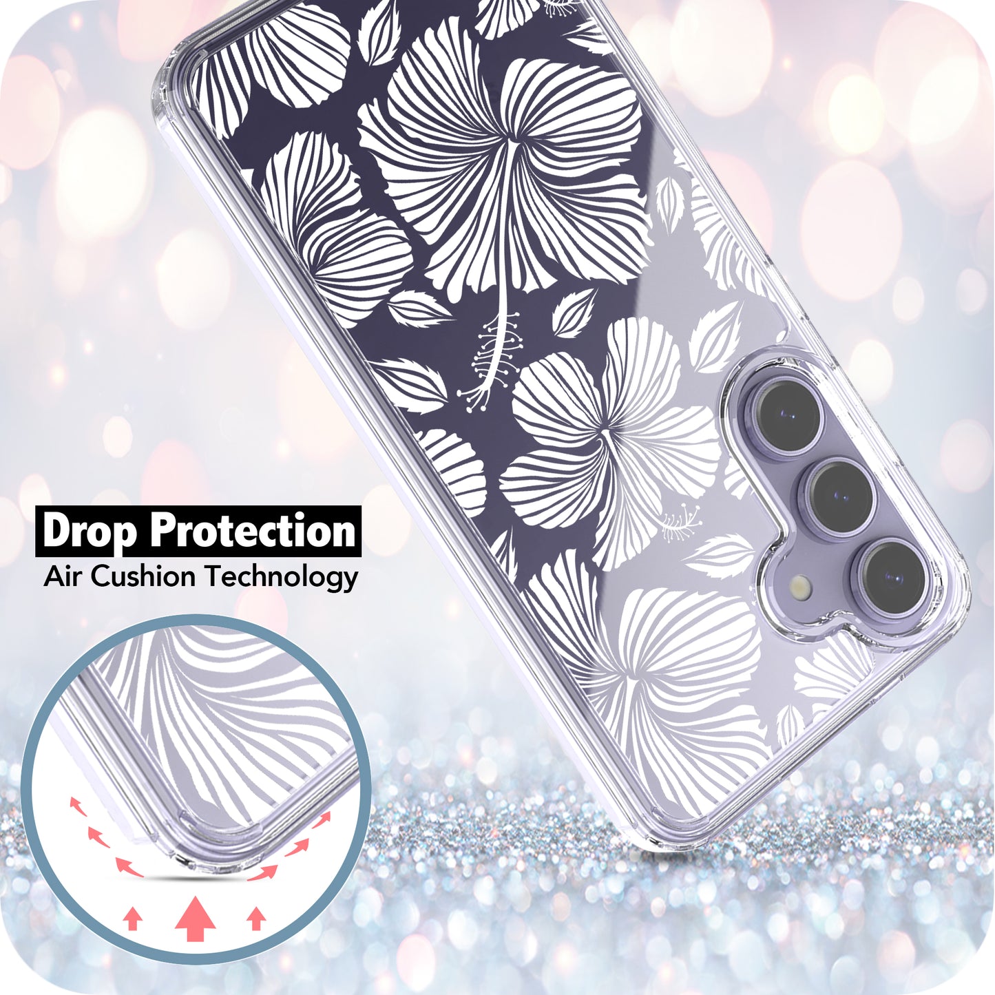 Samsung Galaxy S24 Plus Case, Anti-Scratch Clear Case with Design - White Hibiscus Flowers