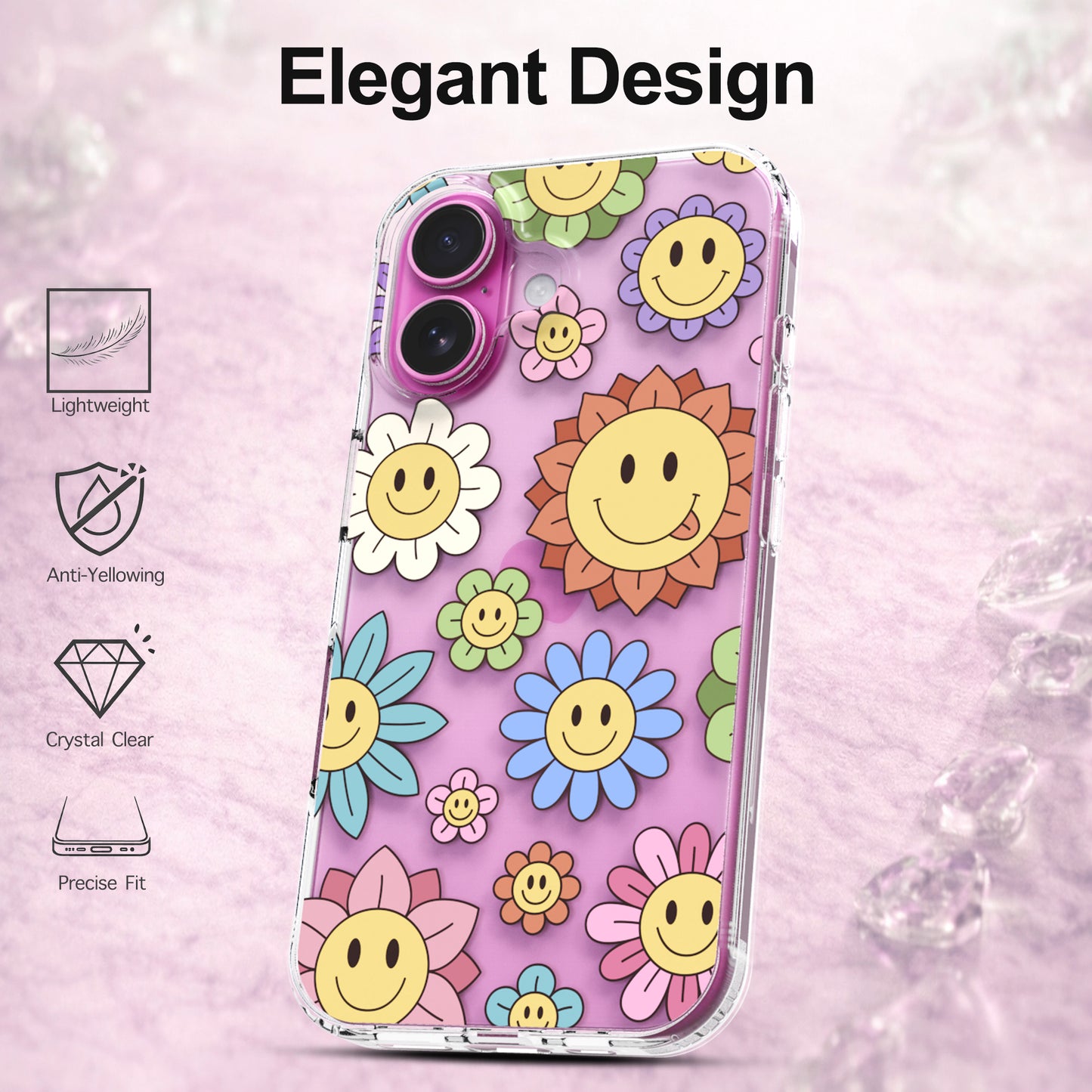iPhone 16 Case, Anti-Scratch Clear Case - Retro Hippie Floral