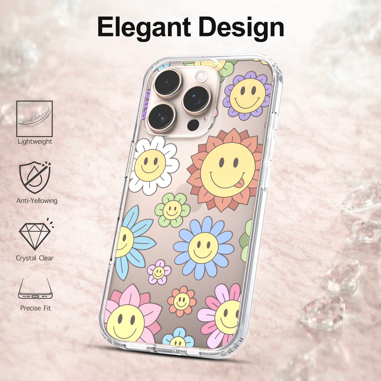 iPhone 16 Pro Max Case, Anti-Scratch Clear Case - Rainbow Happy Face
