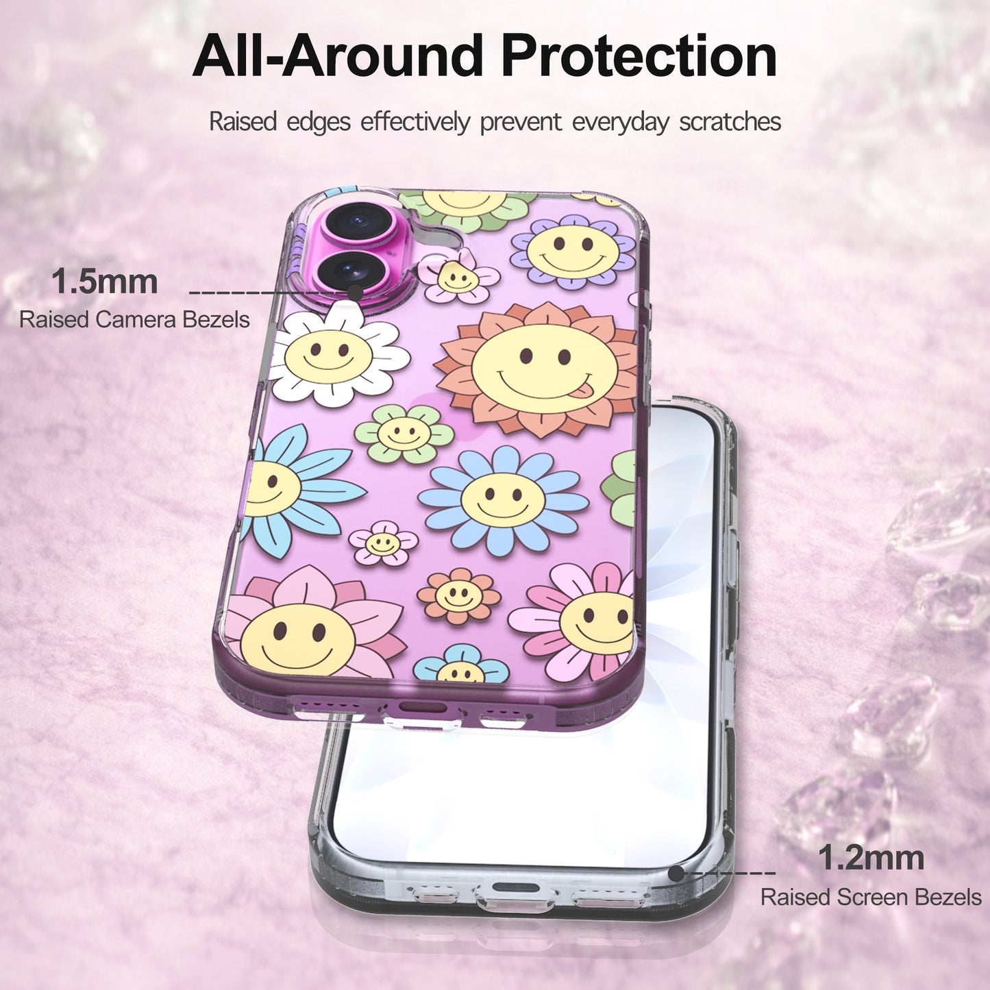 iPhone 16 Case, Anti-Scratch Clear Case - Retro Hippie Floral