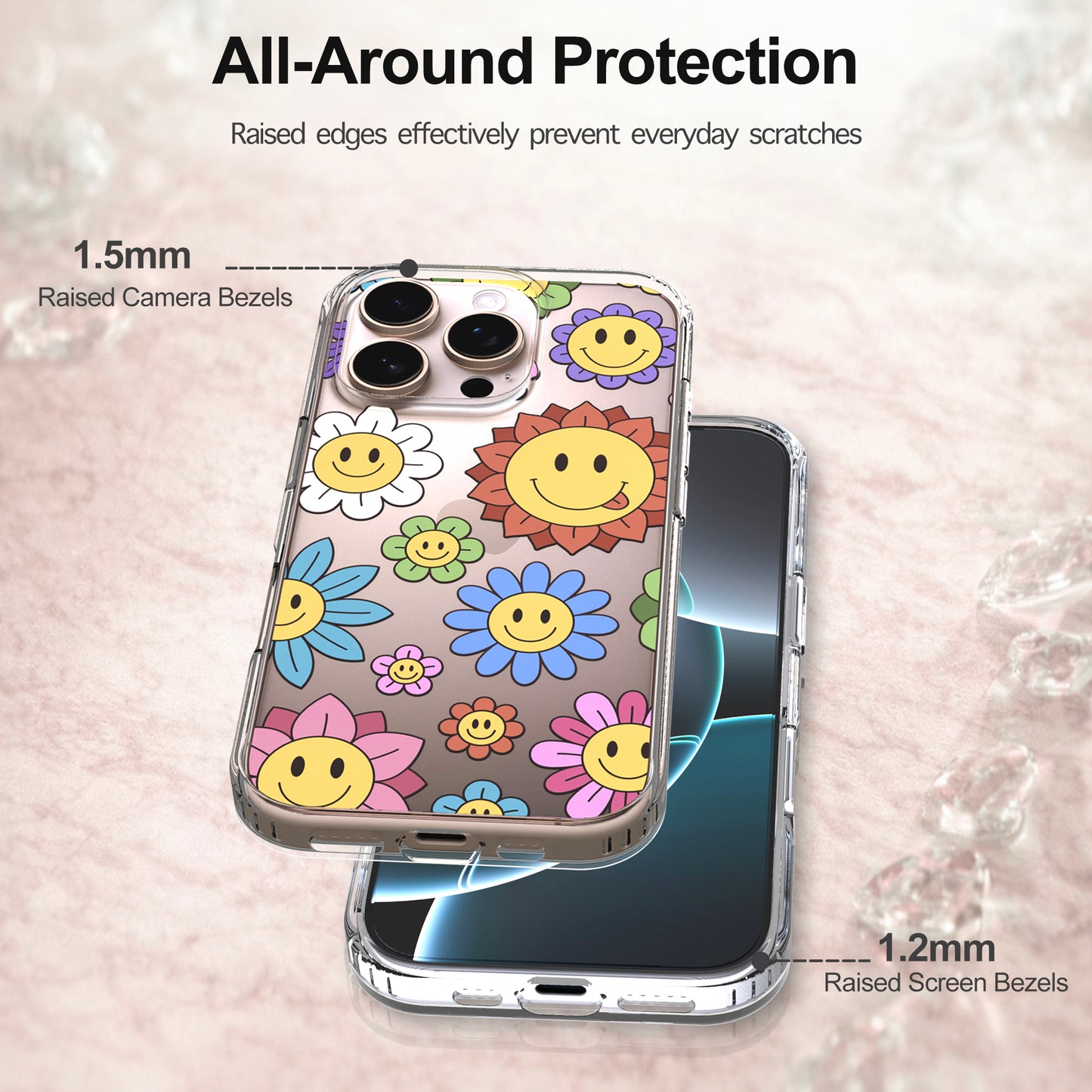 iPhone 16 Pro Max Case, Anti-Scratch Clear Case - Rainbow Happy Face