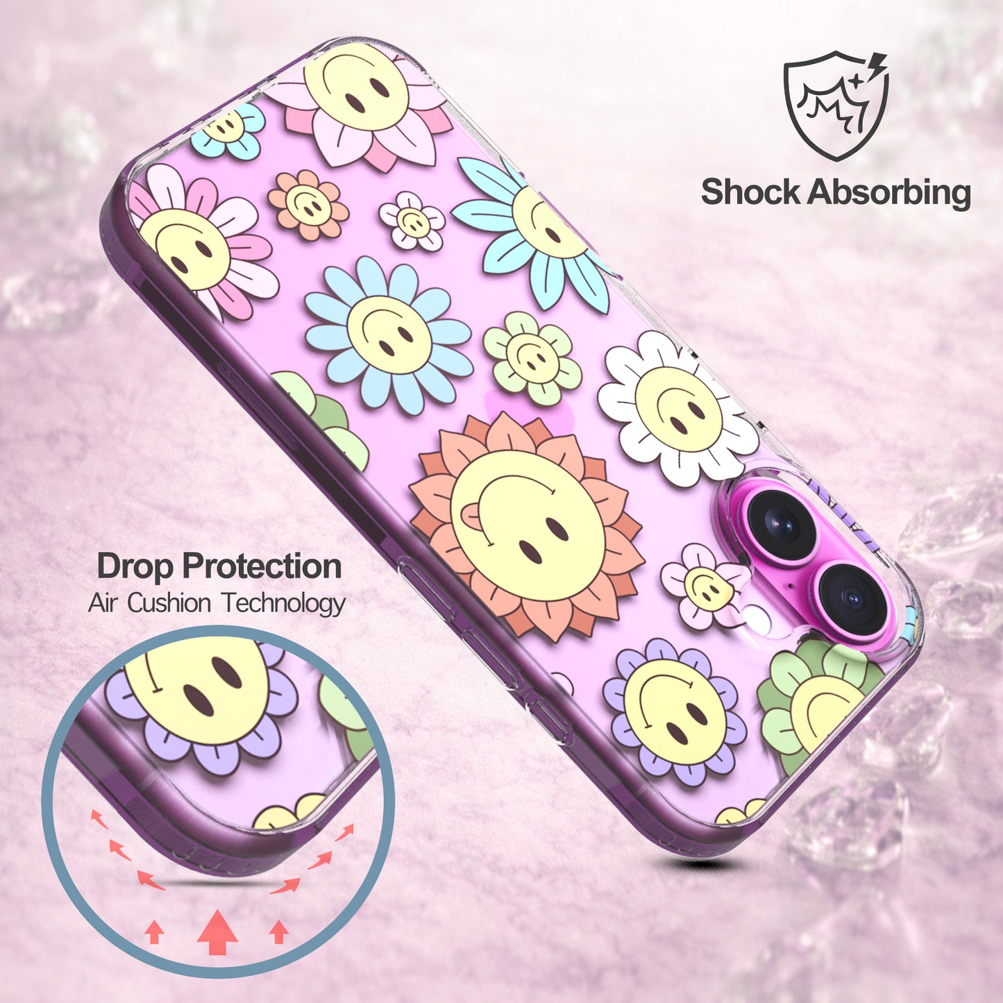 iPhone 16 Case, Anti-Scratch Clear Case - Retro Hippie Floral