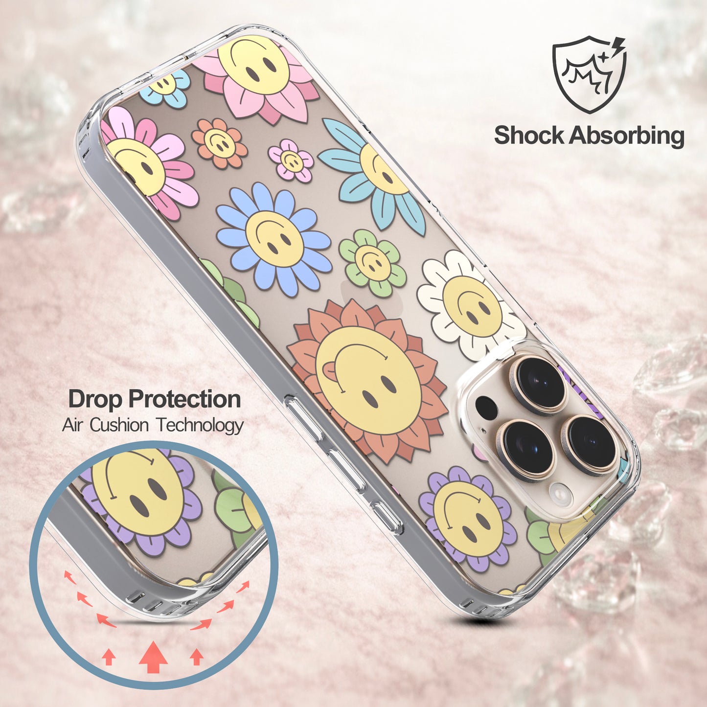 iPhone 16 Pro Max Case, Anti-Scratch Clear Case - Rainbow Happy Face
