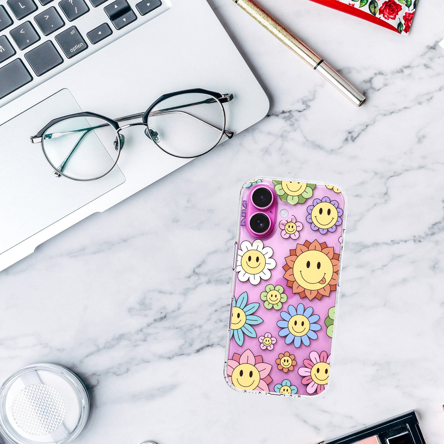 iPhone 16 Case, Anti-Scratch Clear Case - Retro Hippie Floral