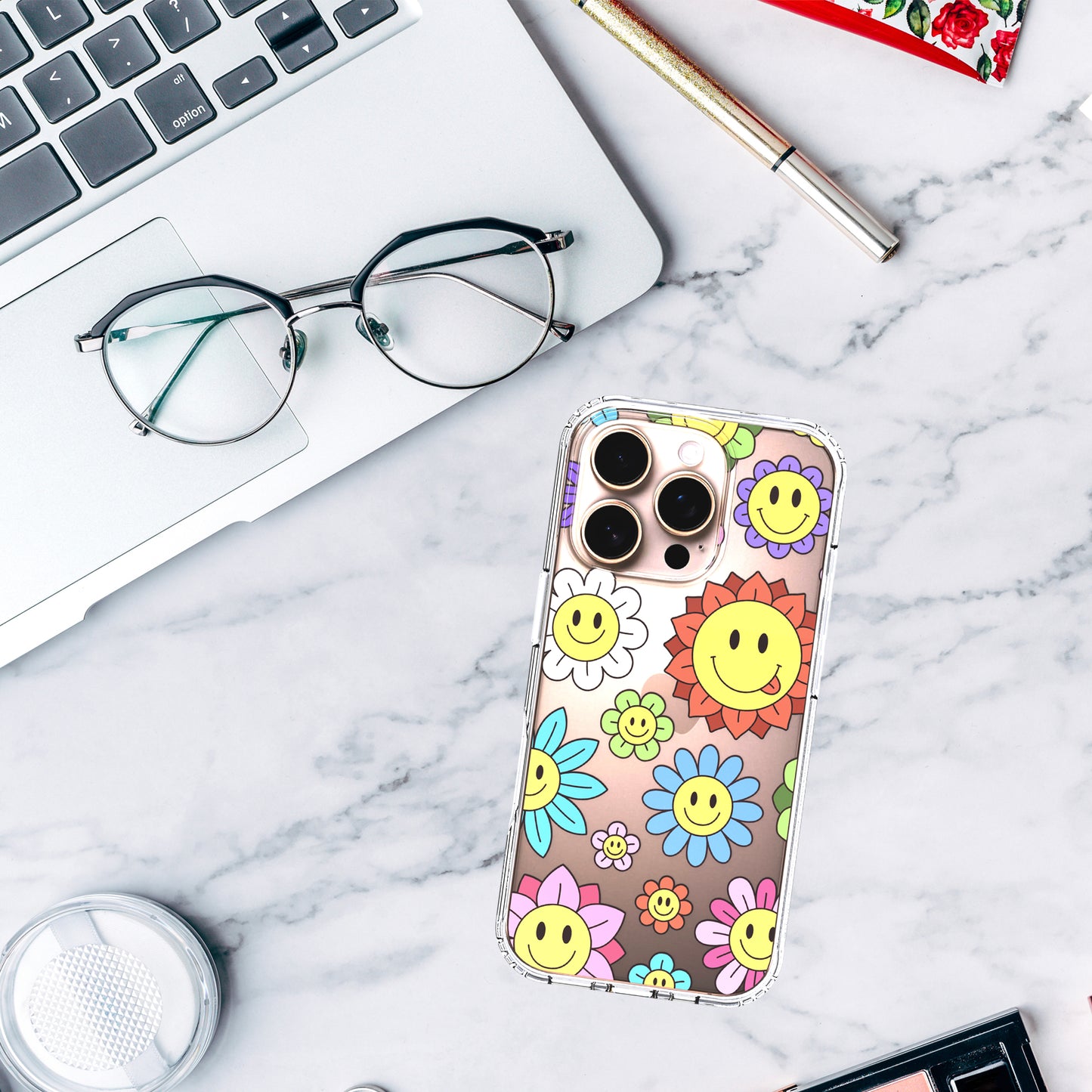 iPhone 16 Pro Max Case, Anti-Scratch Clear Case - Rainbow Happy Face