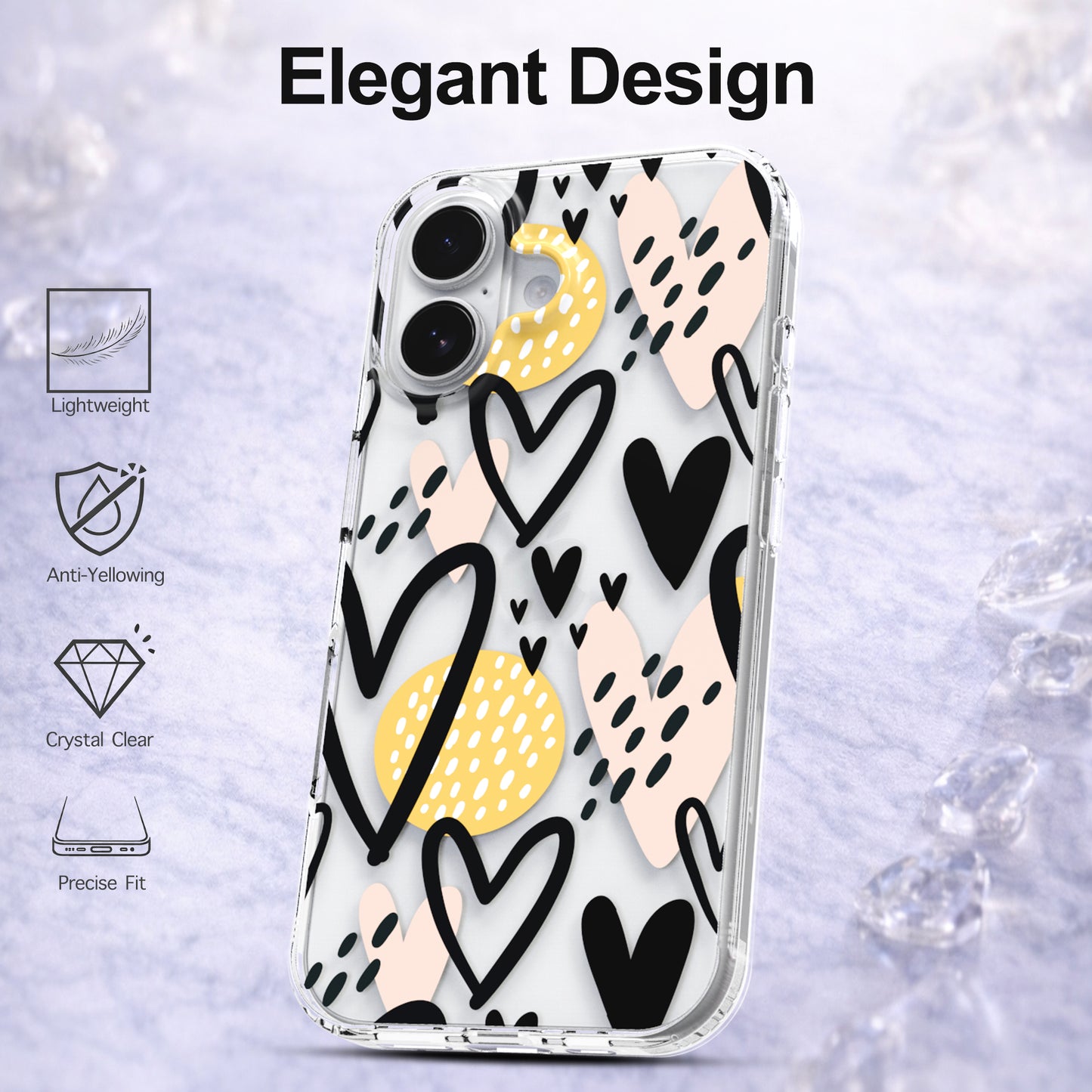 iPhone 16 Plus Case, Anti-Scratch Clear Case - Hearts