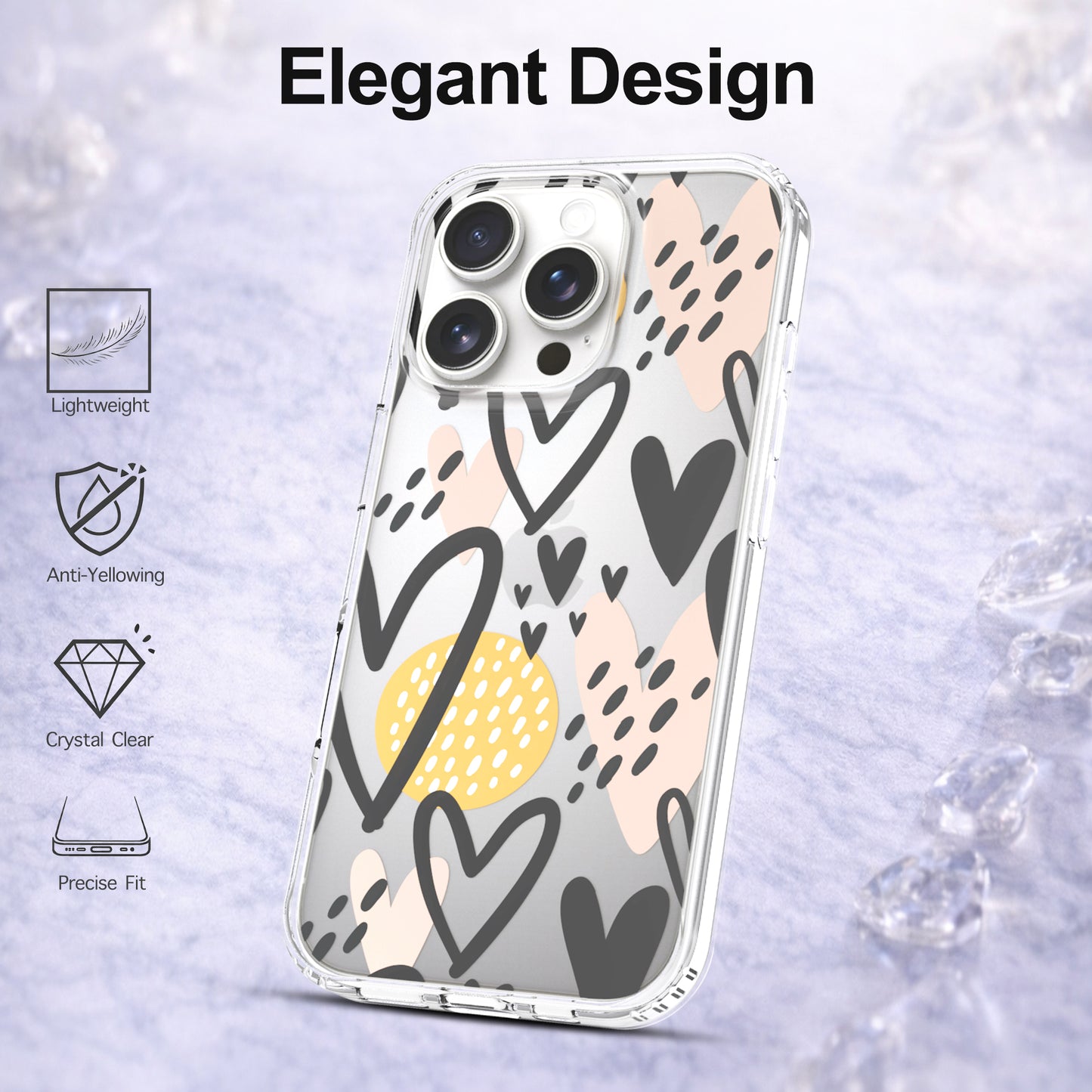 iPhone 16 Pro Case, Anti-Scratch Clear Case - Hearts