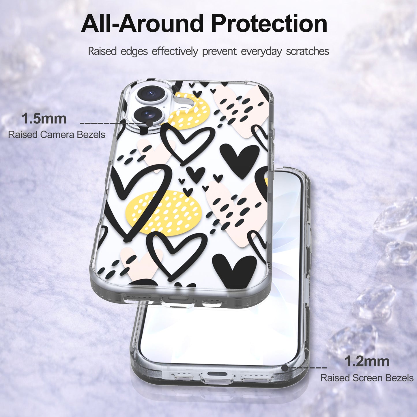 iPhone 16 Plus Case, Anti-Scratch Clear Case - Hearts
