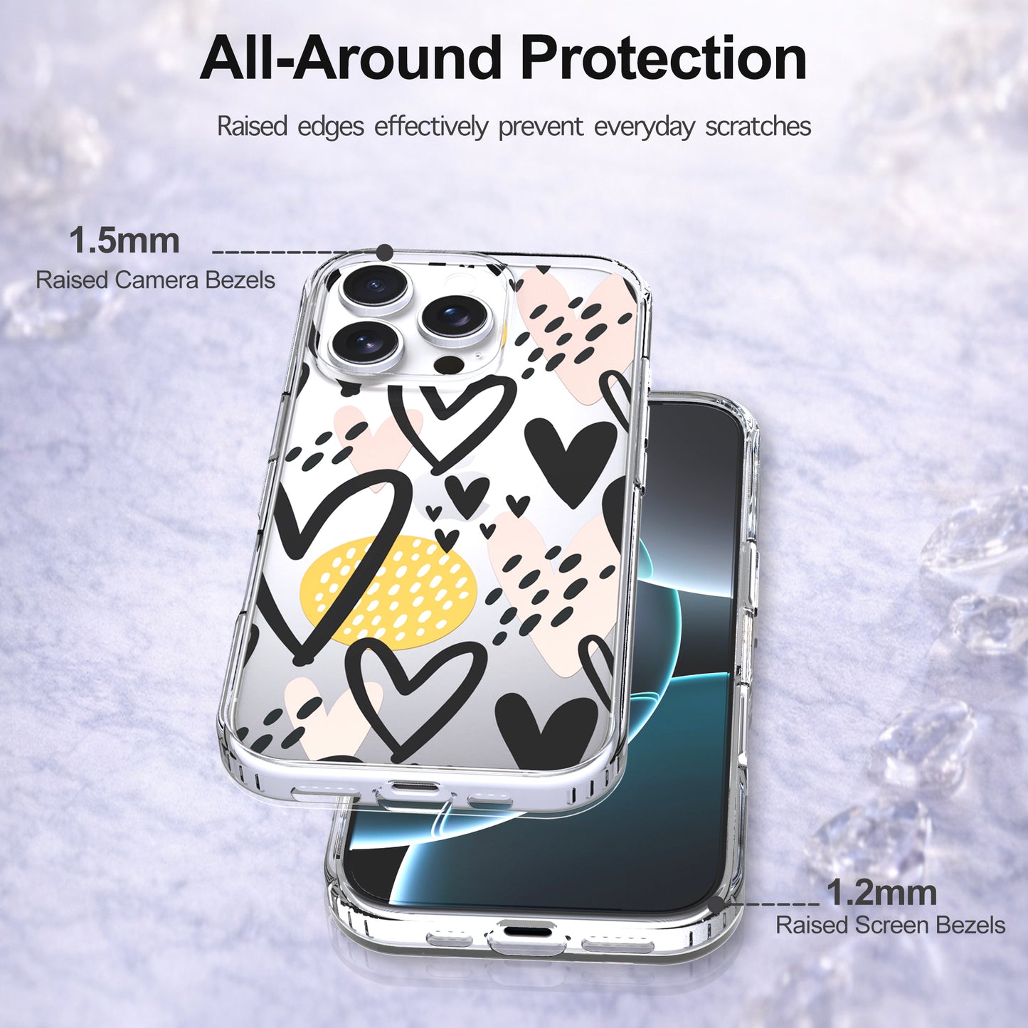 iPhone 16 Pro Case, Anti-Scratch Clear Case - Hearts