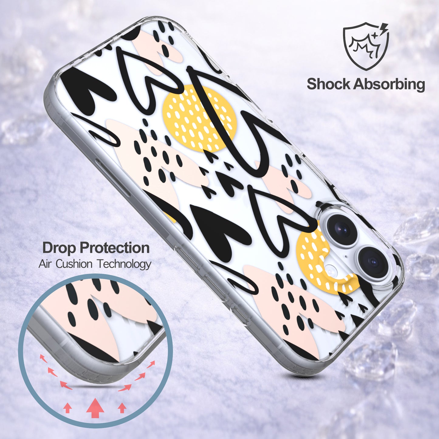 iPhone 16 Plus Case, Anti-Scratch Clear Case - Hearts