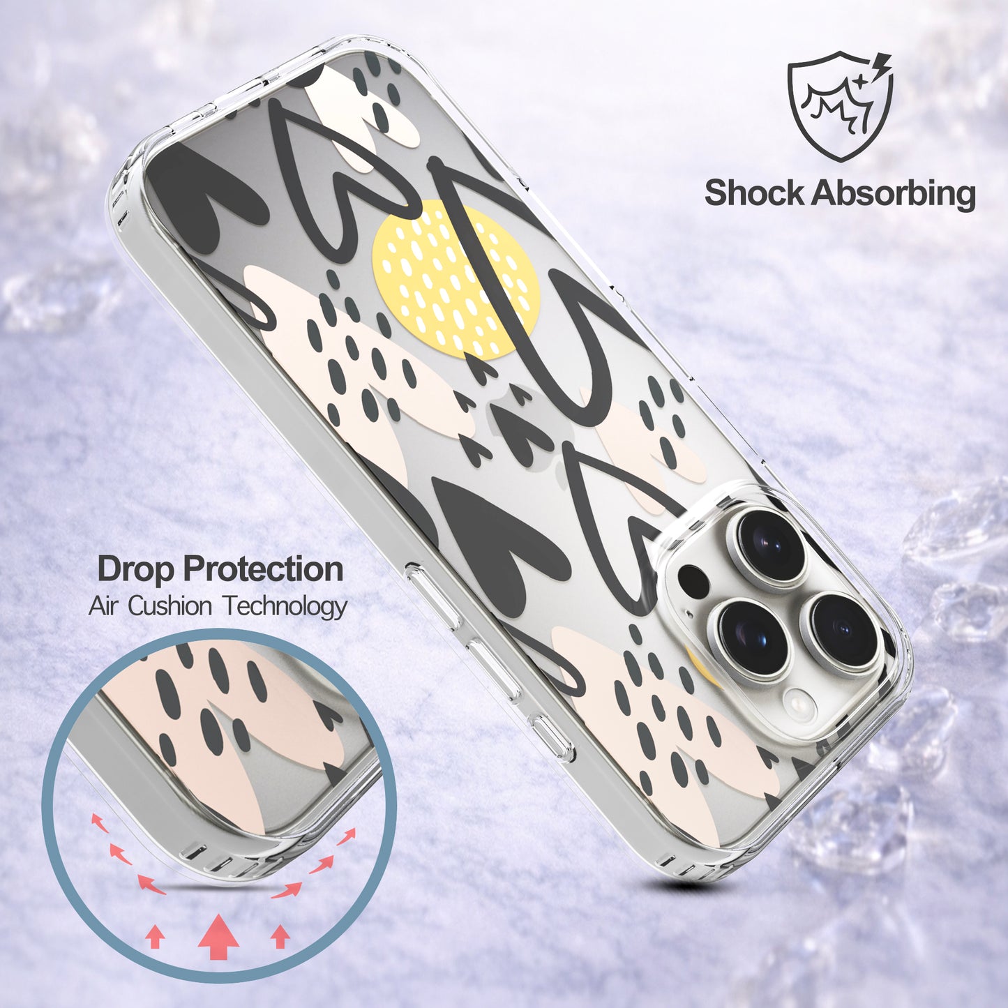 iPhone 16 Pro Case, Anti-Scratch Clear Case - Hearts