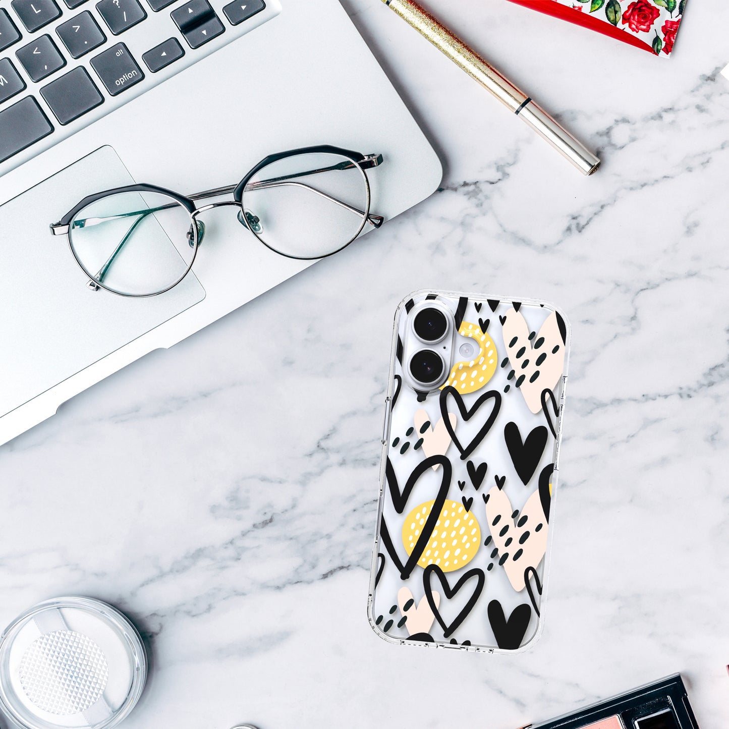 iPhone 16 Plus Case, Anti-Scratch Clear Case - Hearts