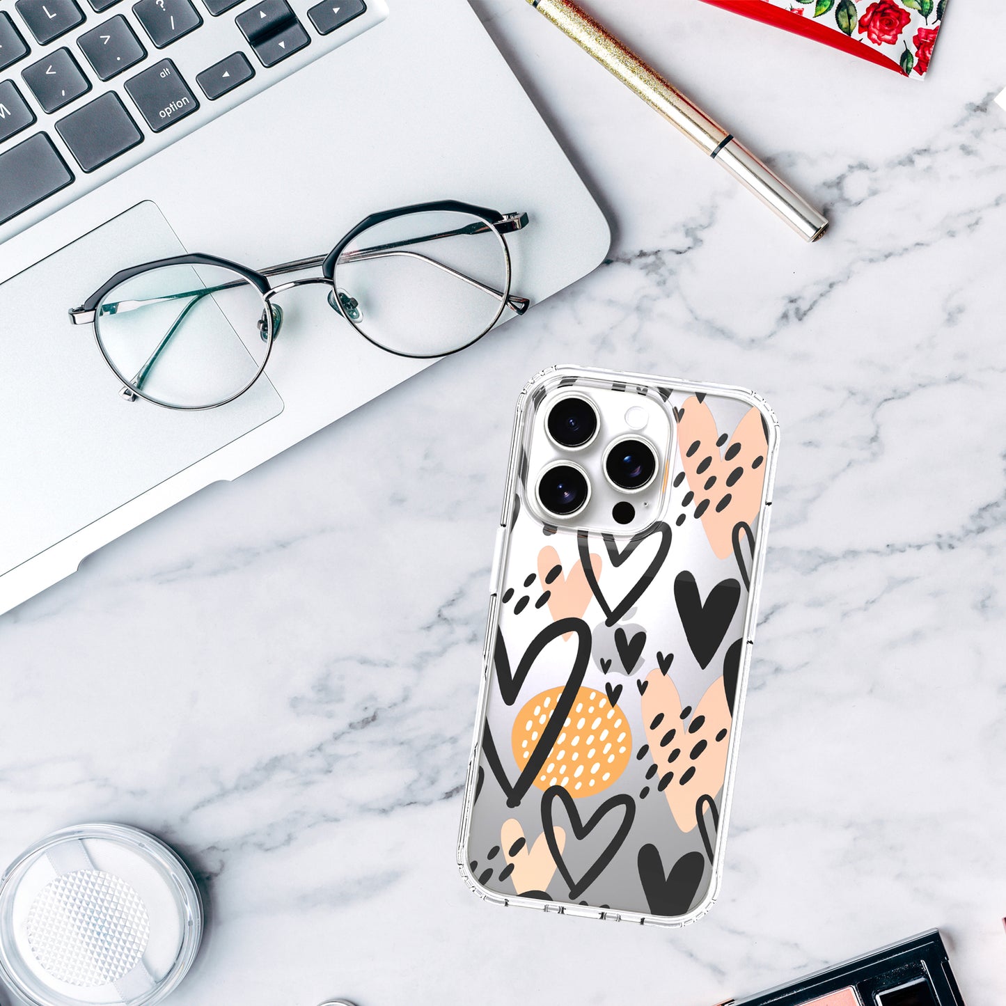 iPhone 16 Pro Case, Anti-Scratch Clear Case - Hearts
