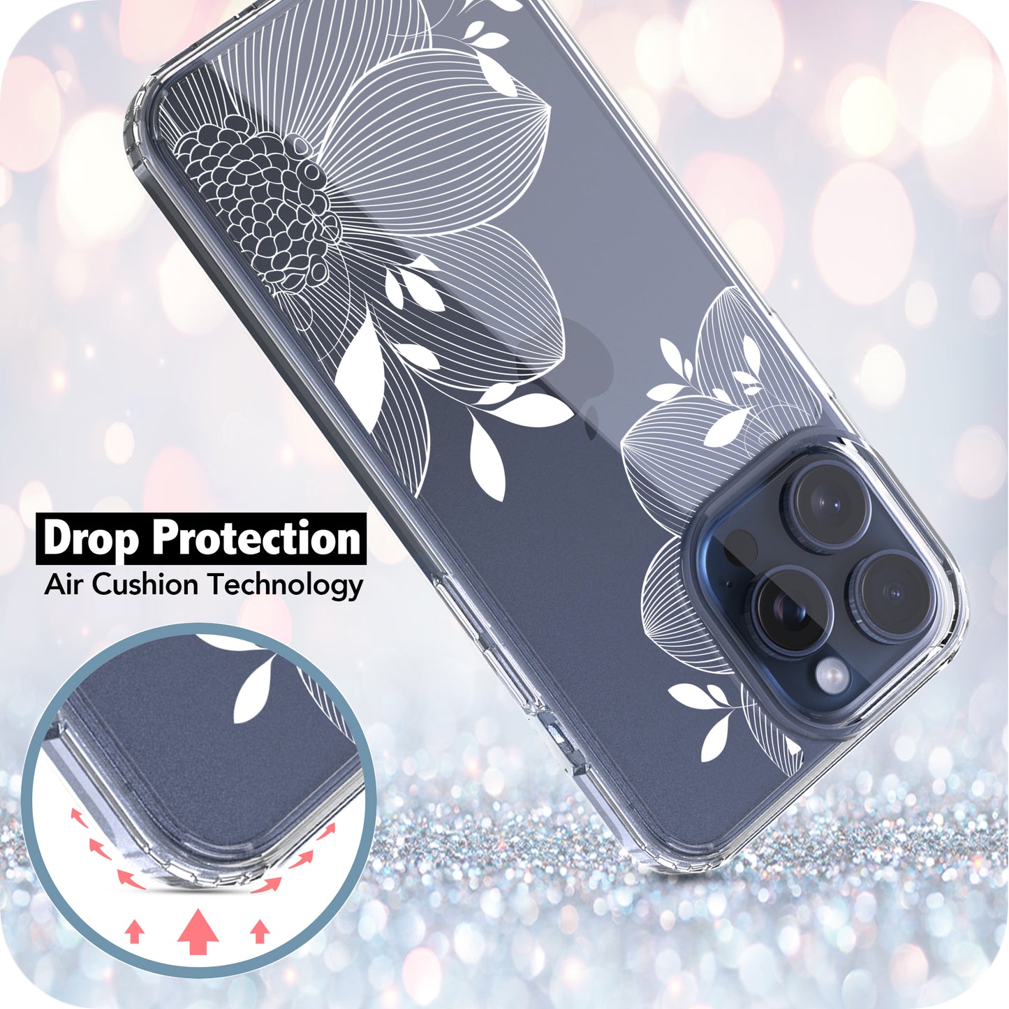 iPhone 15 Pro Max Case, Anti-Scratch Clear Case - Lace Sunflower