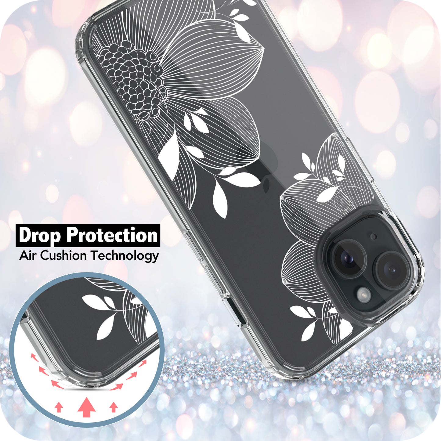 iPhone 15 Case, Anti-Scratch Clear Case - Lace Sunflower