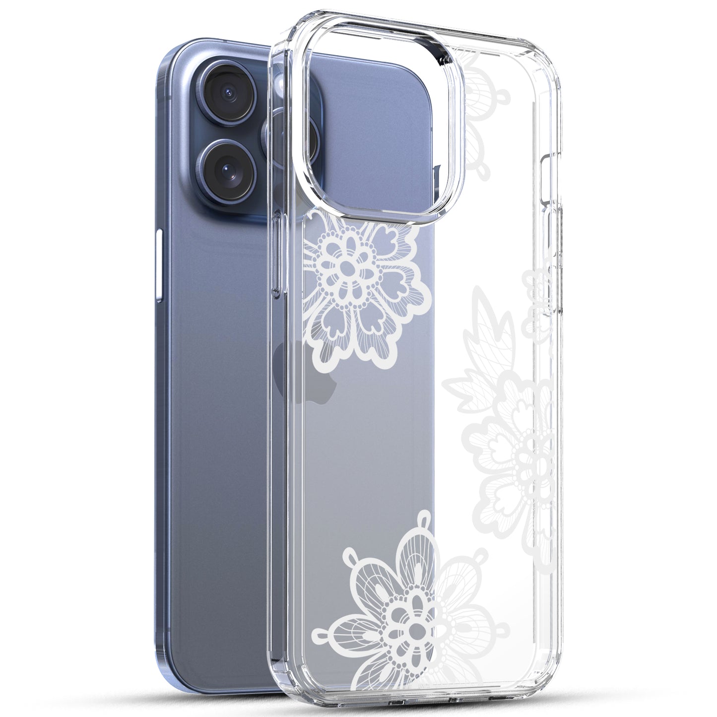 iPhone 15 Pro Max Case, Anti-Scratch Clear Case - Lace Flower