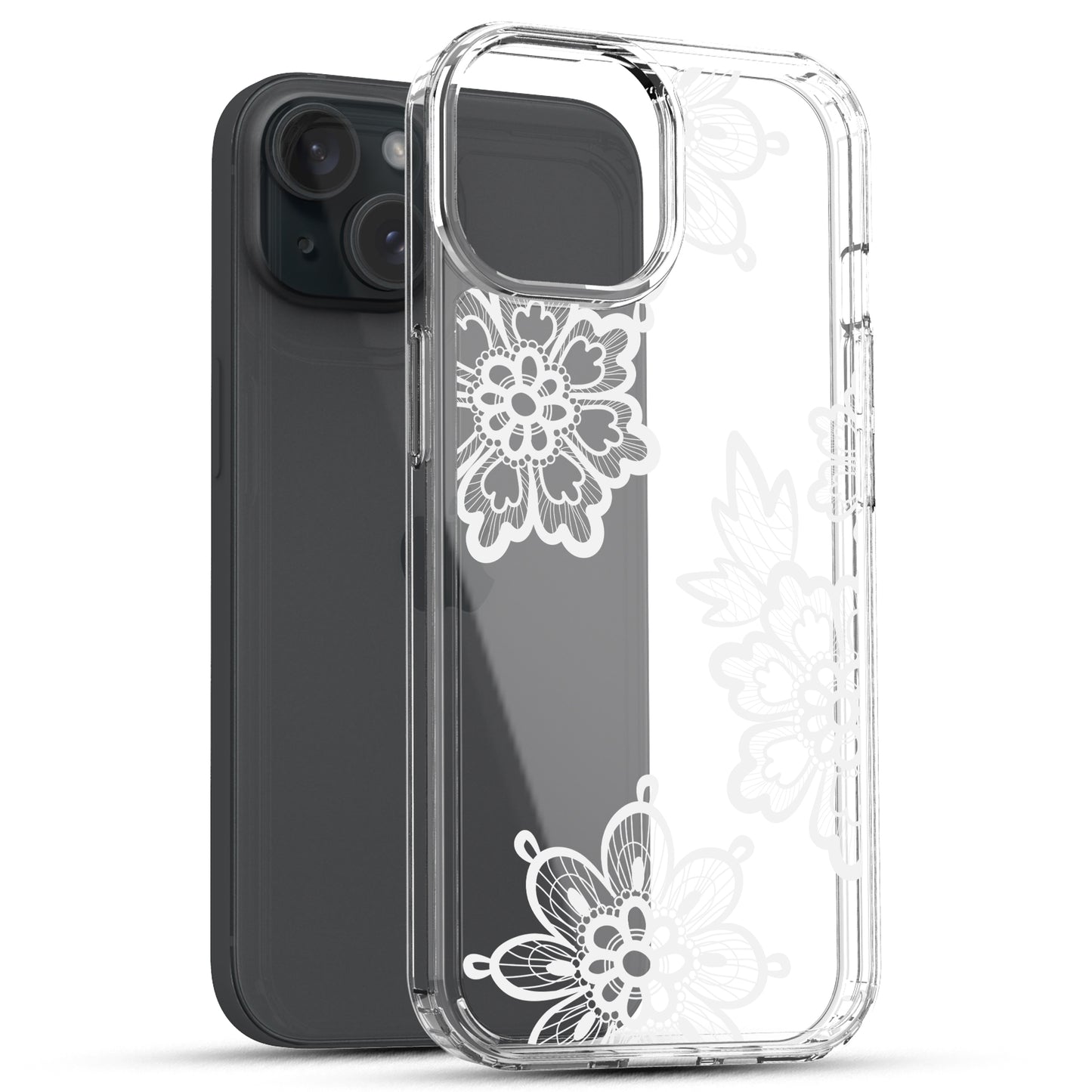 iPhone 15 Case, Anti-Scratch Clear Case - Lace Flower