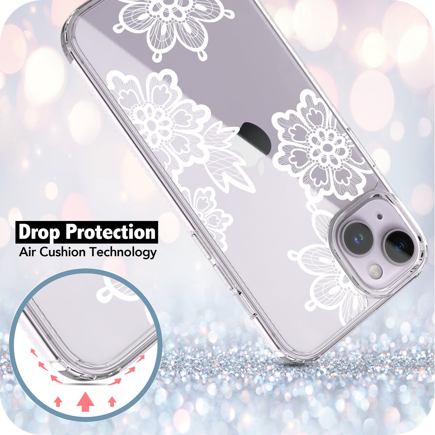 iPhone 14 Case, Anti-Scratch Clear Case - Lace Flower