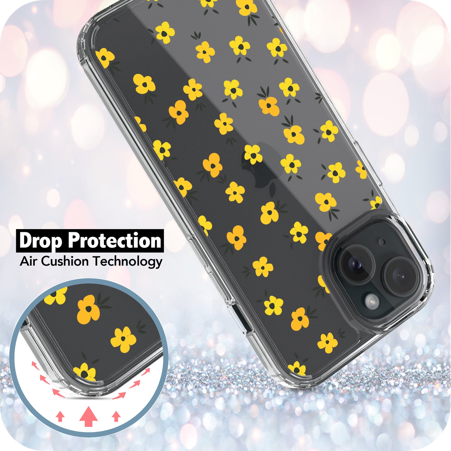 iPhone 15 Case, Anti-Scratch Clear Case - Yellow Daisy Flower