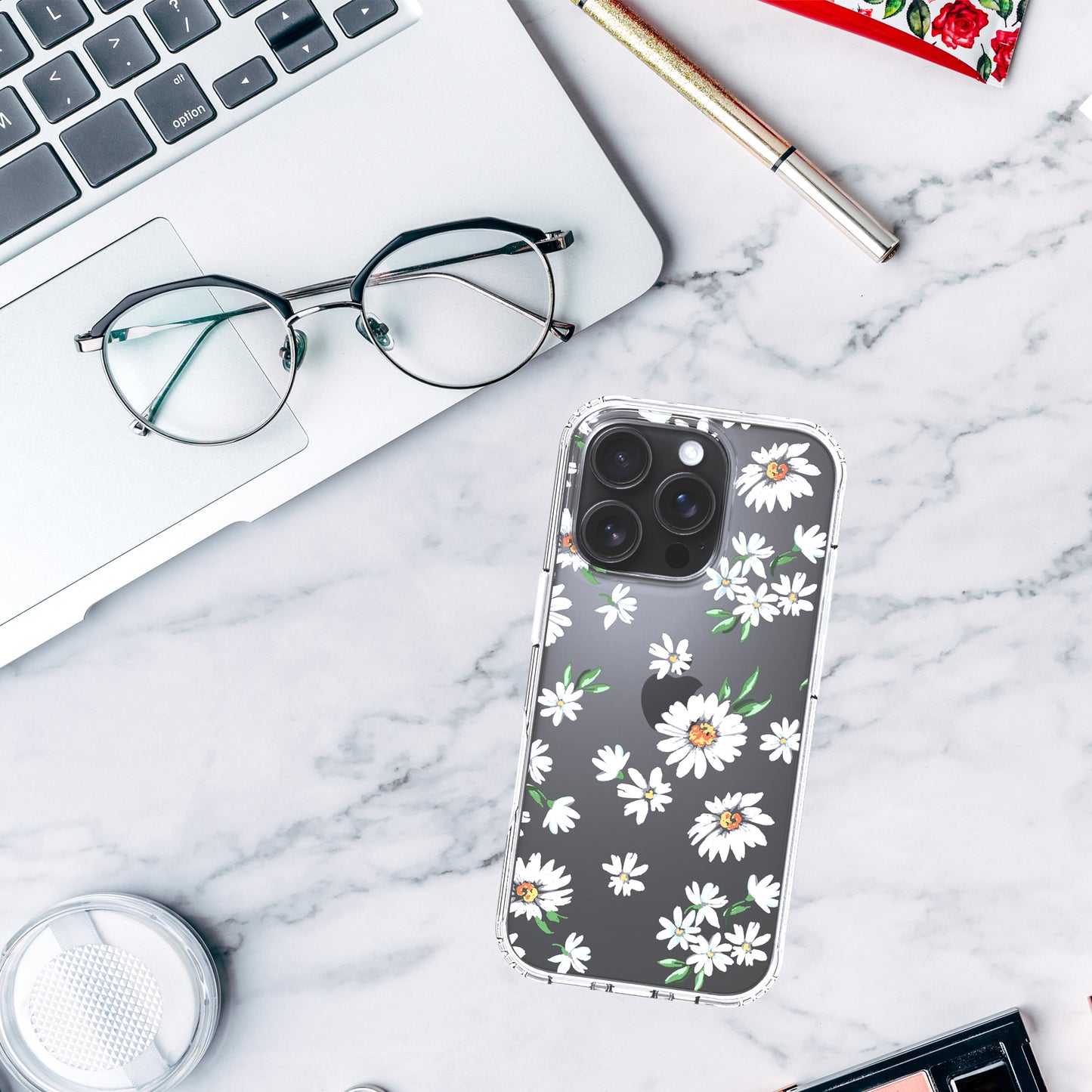 iPhone 16 Pro Case, Anti-Scratch Clear Case - Daisy