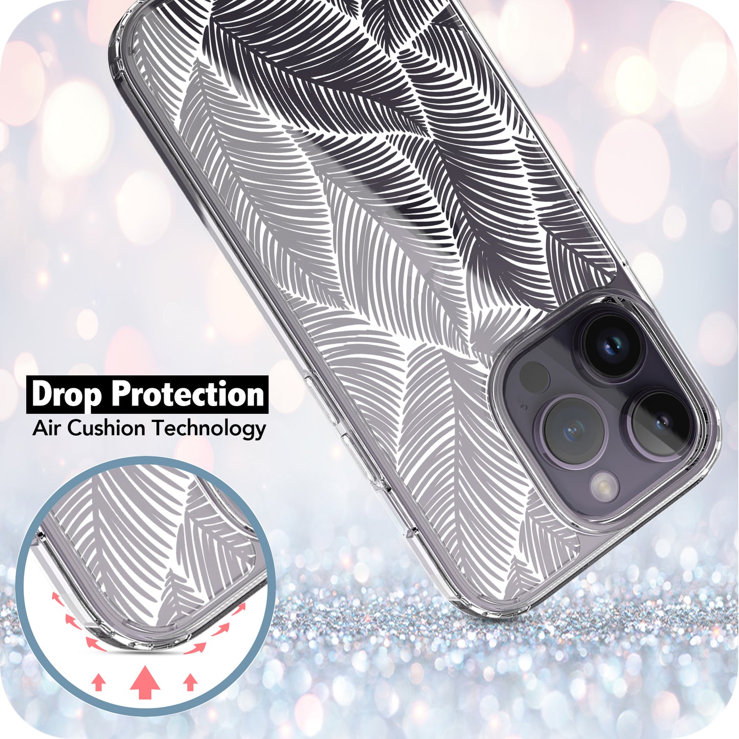 iPhone 14 Pro Max Case, Anti-Scratch Clear Case -  Palm Tree Leaves