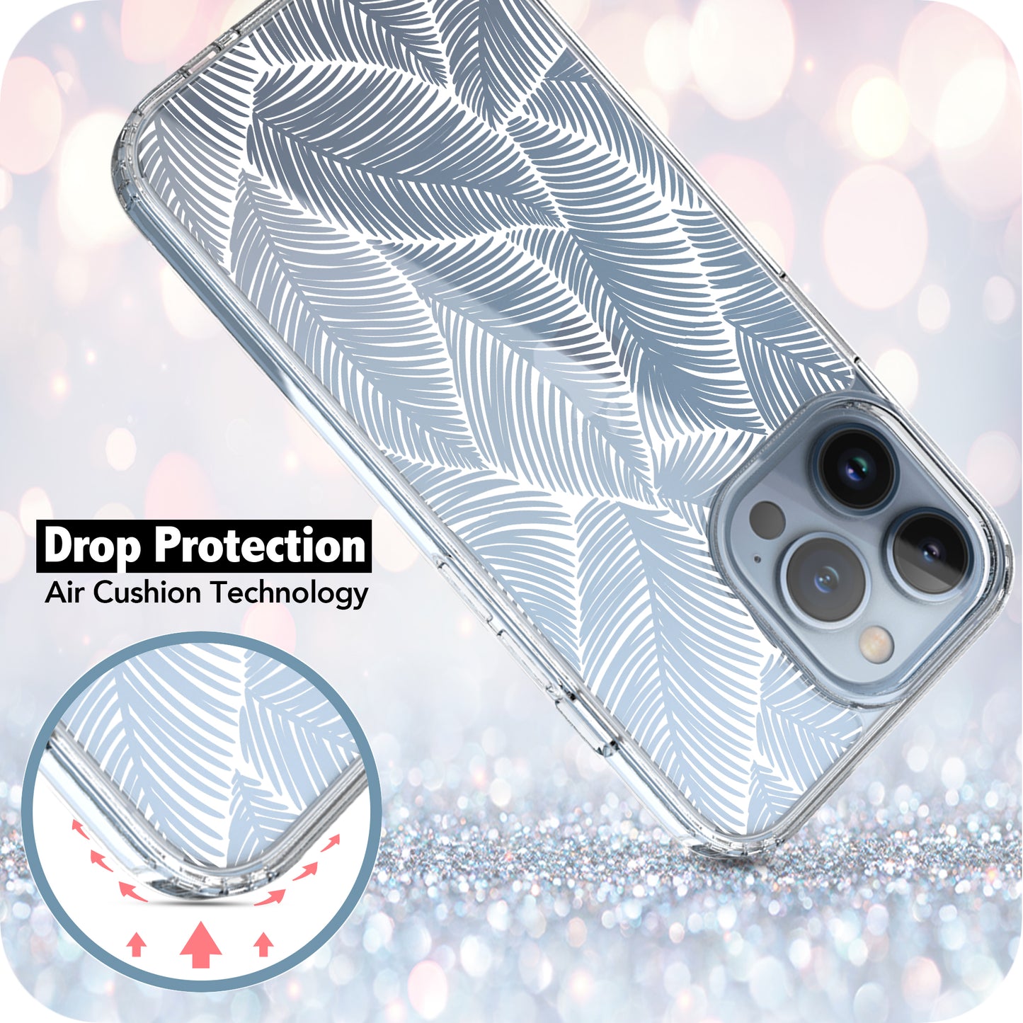 iPhone 13 Pro Max Case, Anti-Scratch Clear Case - Palm Tree Leaves