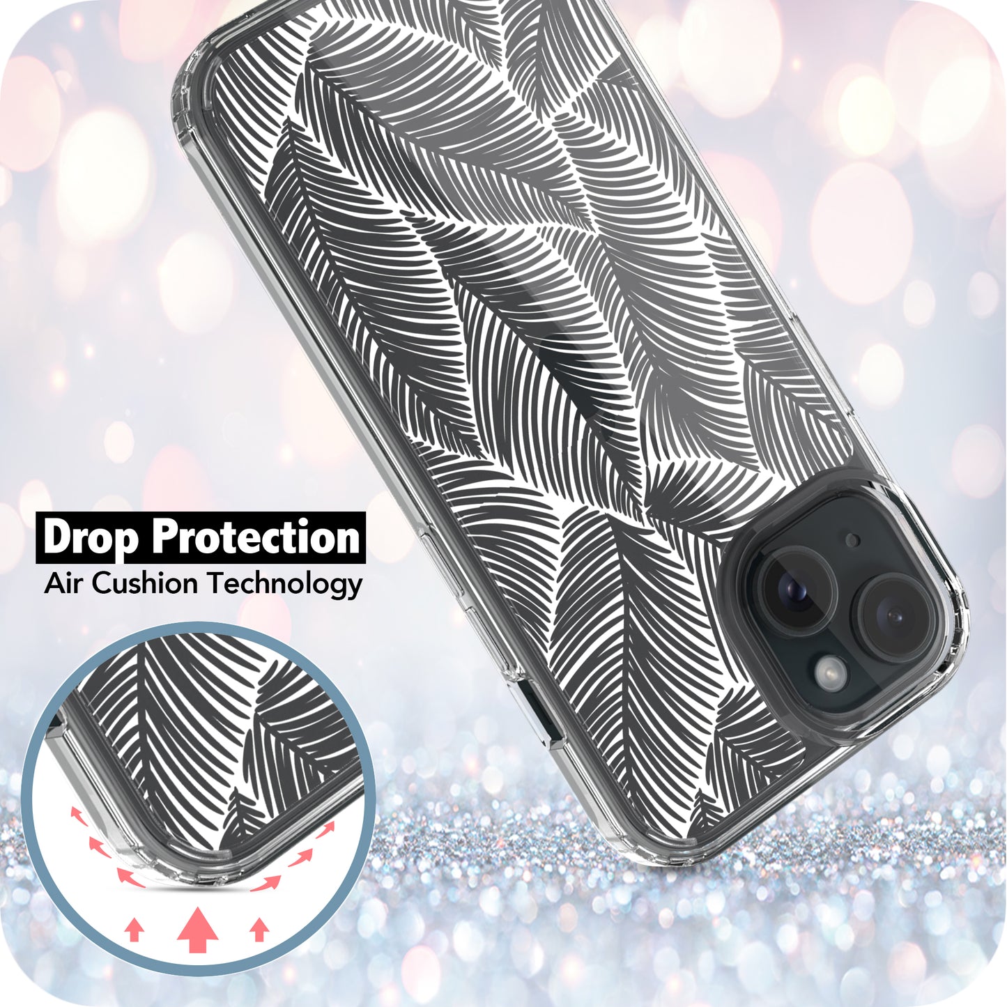 iPhone 15 Case, Anti-Scratch Clear Case - Palm Tree Leaves