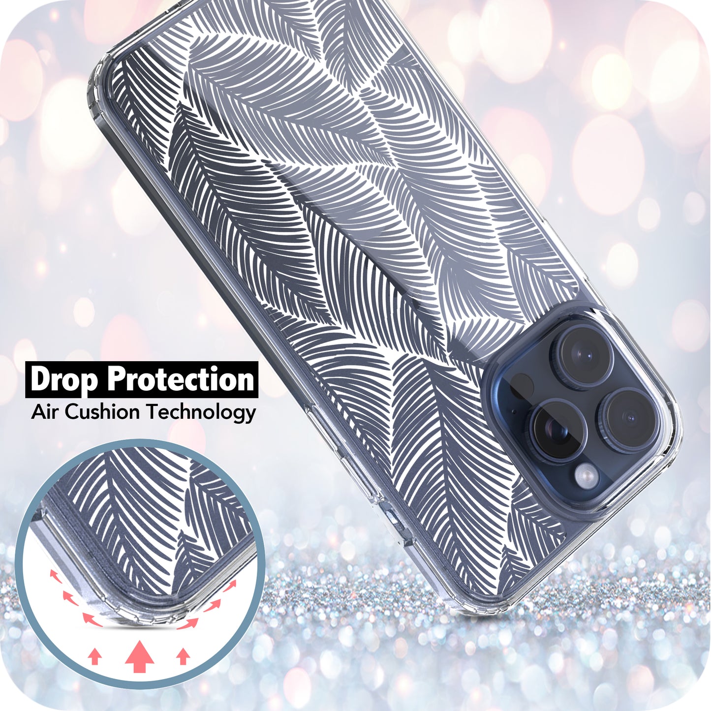 iPhone 15 Pro Max Case, Anti-Scratch Clear Case - Palm Tree Leaves