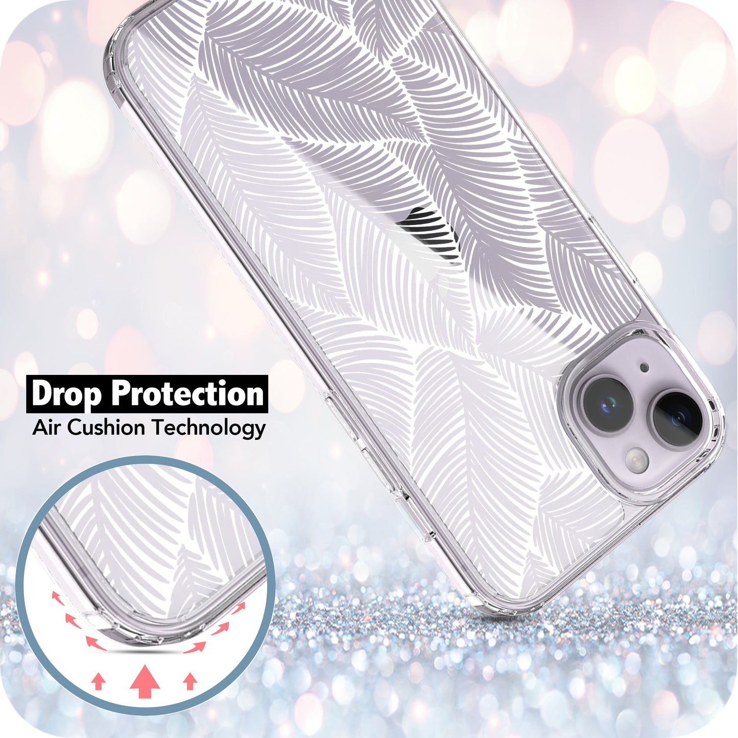 iPhone 14 Plus Case, Anti-Scratch Clear Case - Palm Tree Leaves