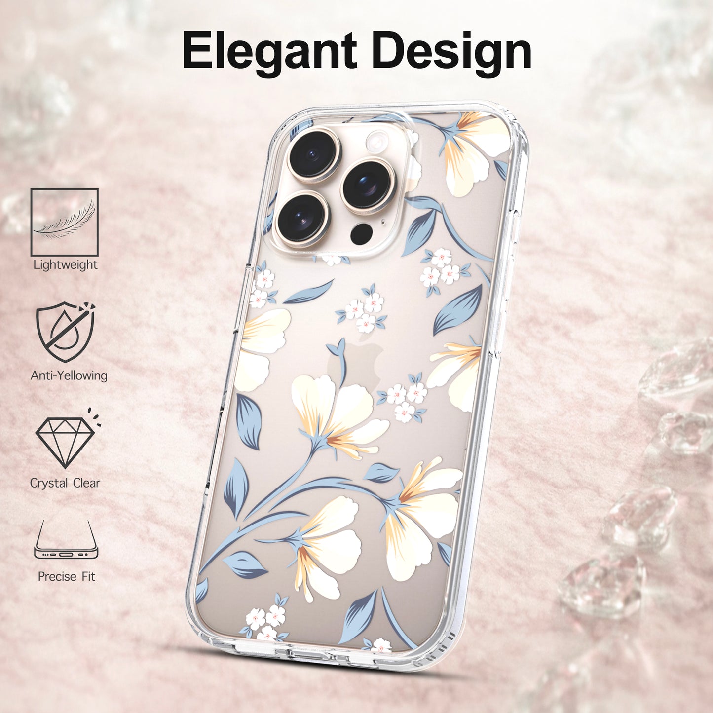 iPhone 16 Pro Case, Anti-Scratch Clear Case - Lily Flower