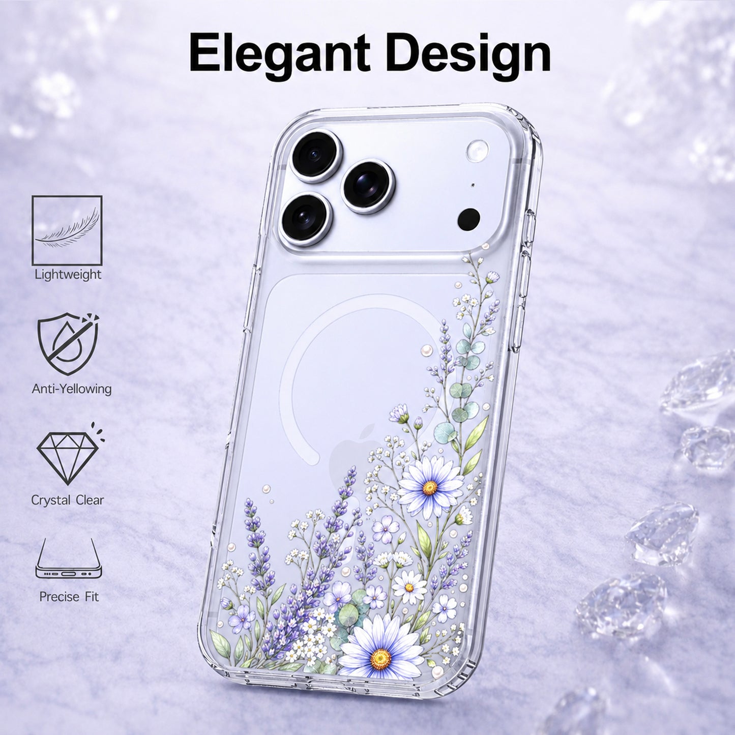 iPhone 17 Pro Case, Anti-Scratch Clear Case - Purple Wildflower
