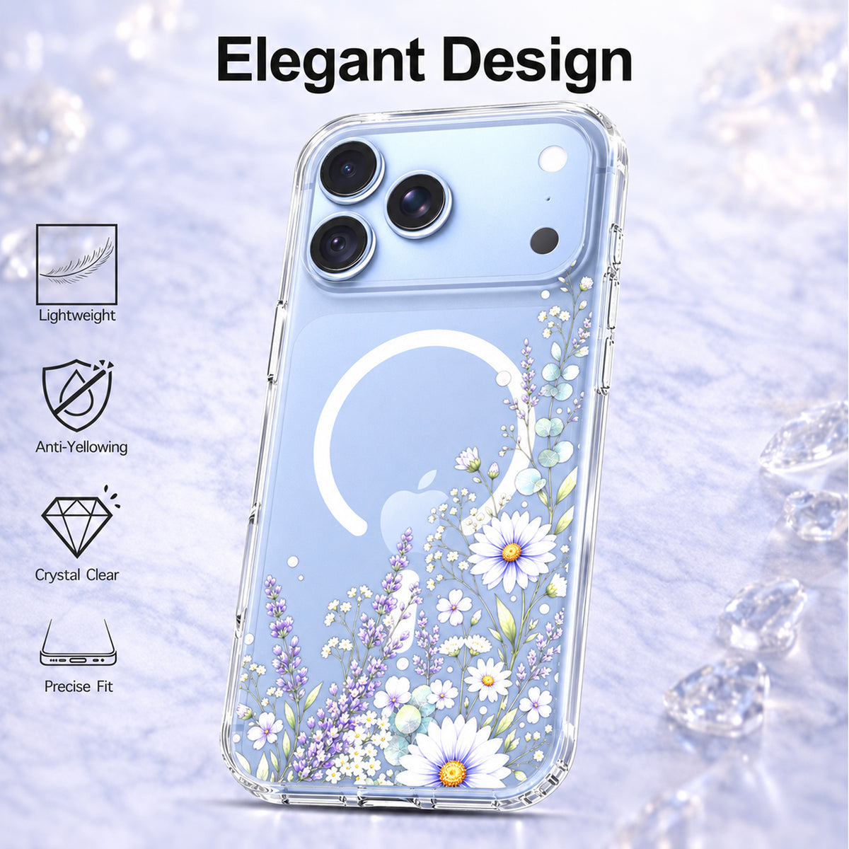 iPhone 18 Pro Max Case, Anti-Scratch Clear Case - Purple Wildflower
