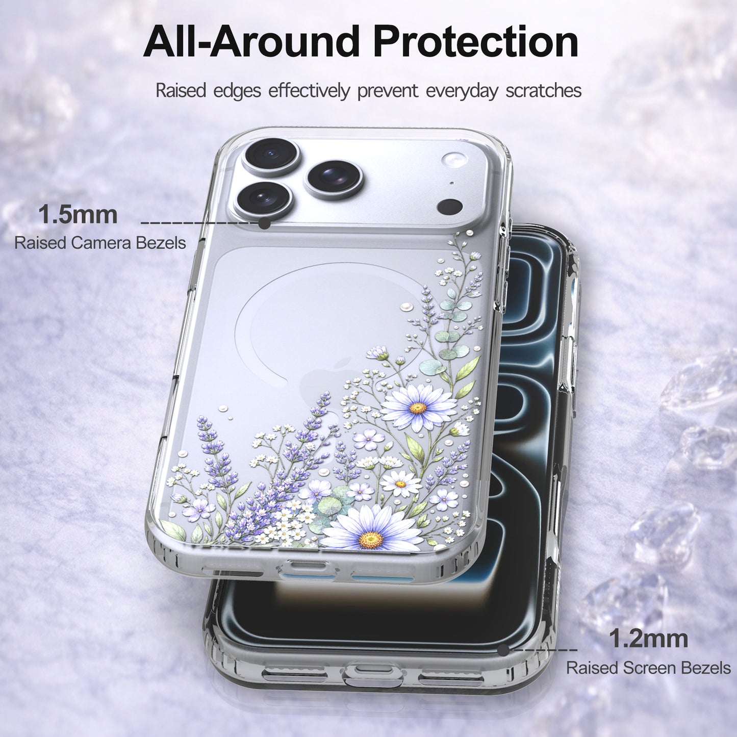 iPhone 17 Pro Case, Anti-Scratch Clear Case - Purple Wildflower