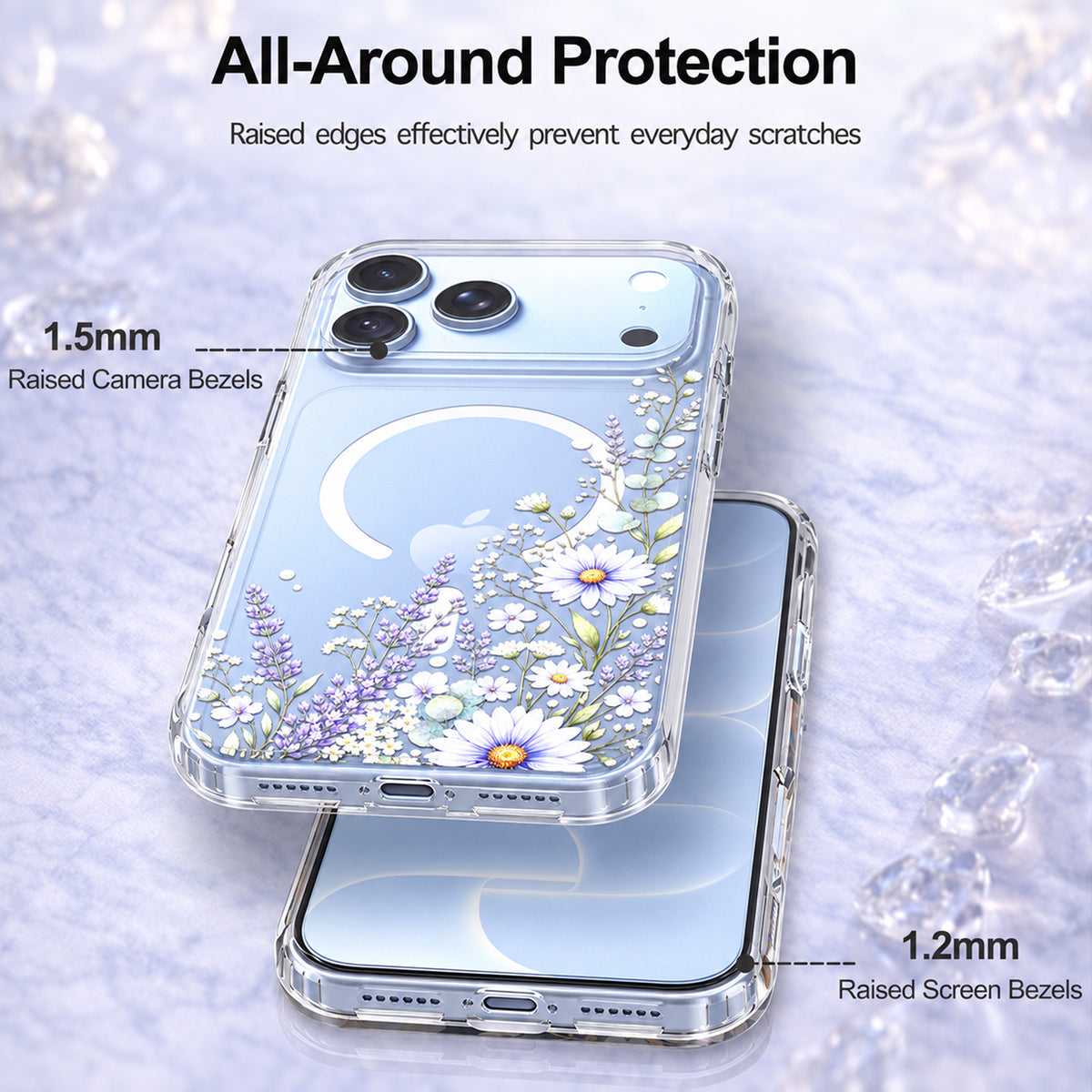 iPhone 18 Pro Max Case, Anti-Scratch Clear Case - Purple Wildflower