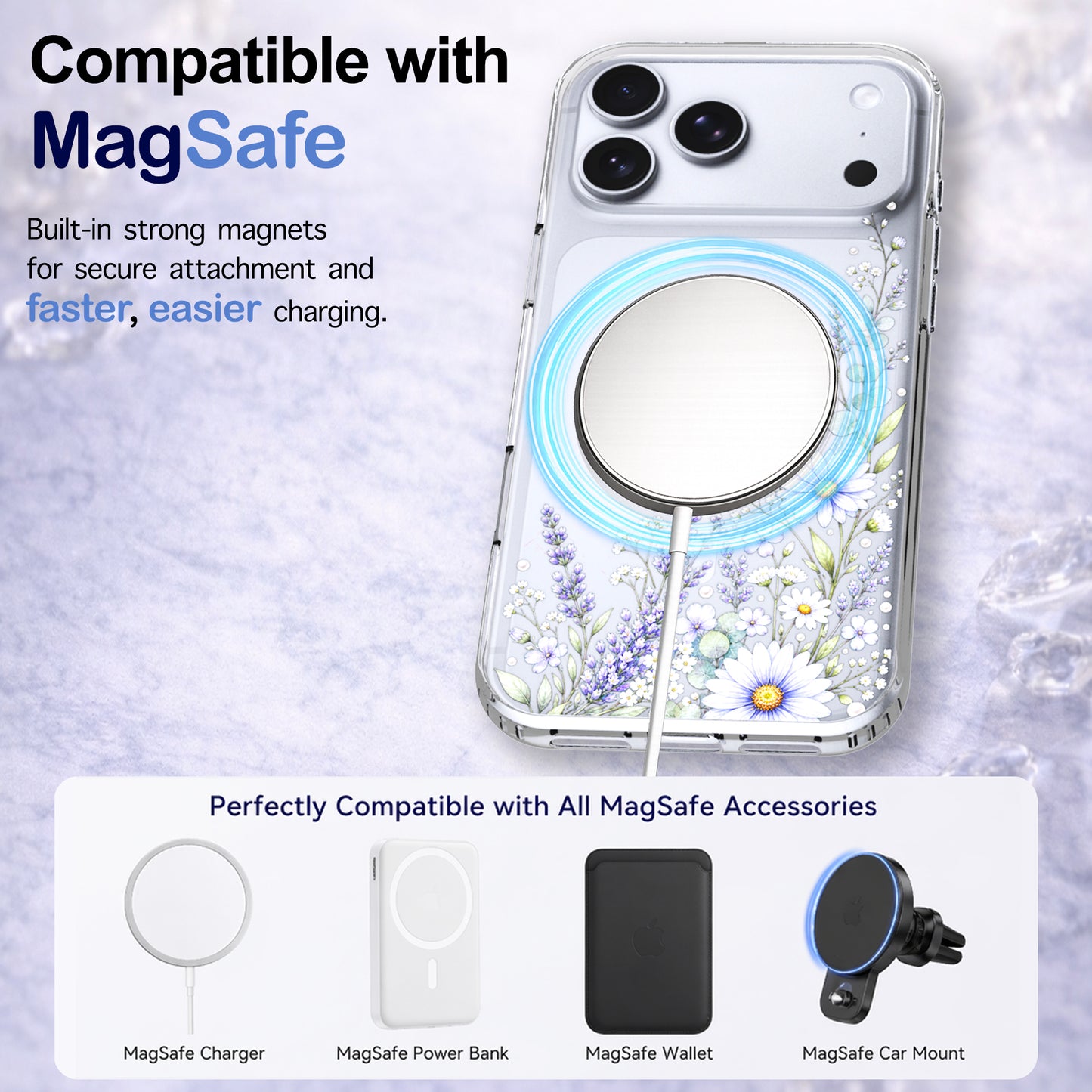 iPhone 17 Pro Case, Anti-Scratch Clear Case - Purple Wildflower