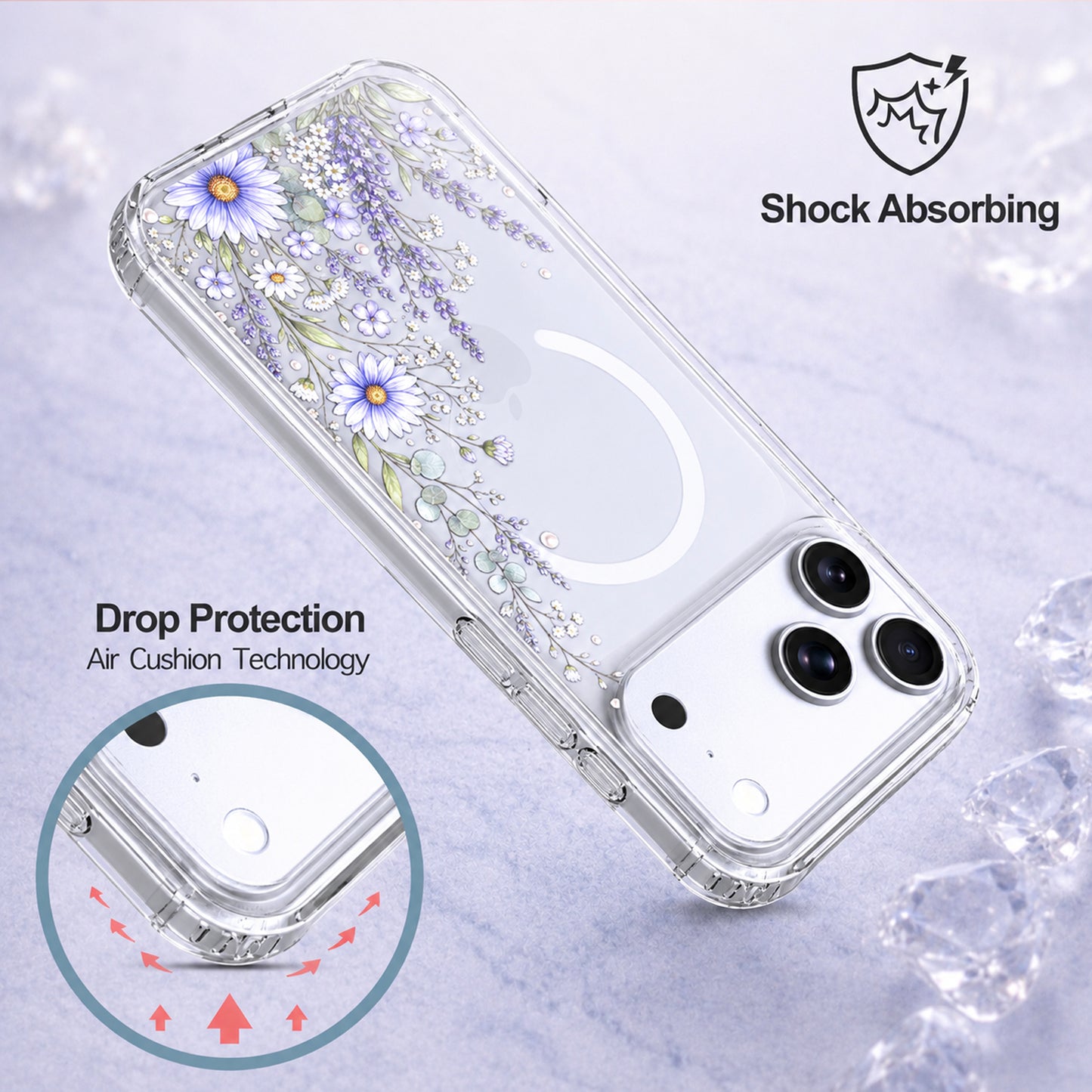 iPhone 17 Pro Case, Anti-Scratch Clear Case - Purple Wildflower
