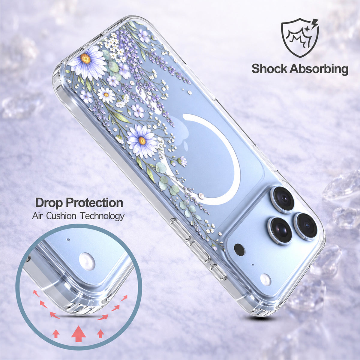 iPhone 18 Pro Max Case, Anti-Scratch Clear Case - Purple Wildflower