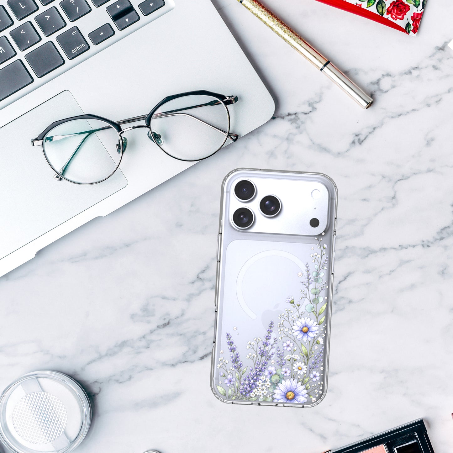 iPhone 17 Pro Case, Anti-Scratch Clear Case - Purple Wildflower