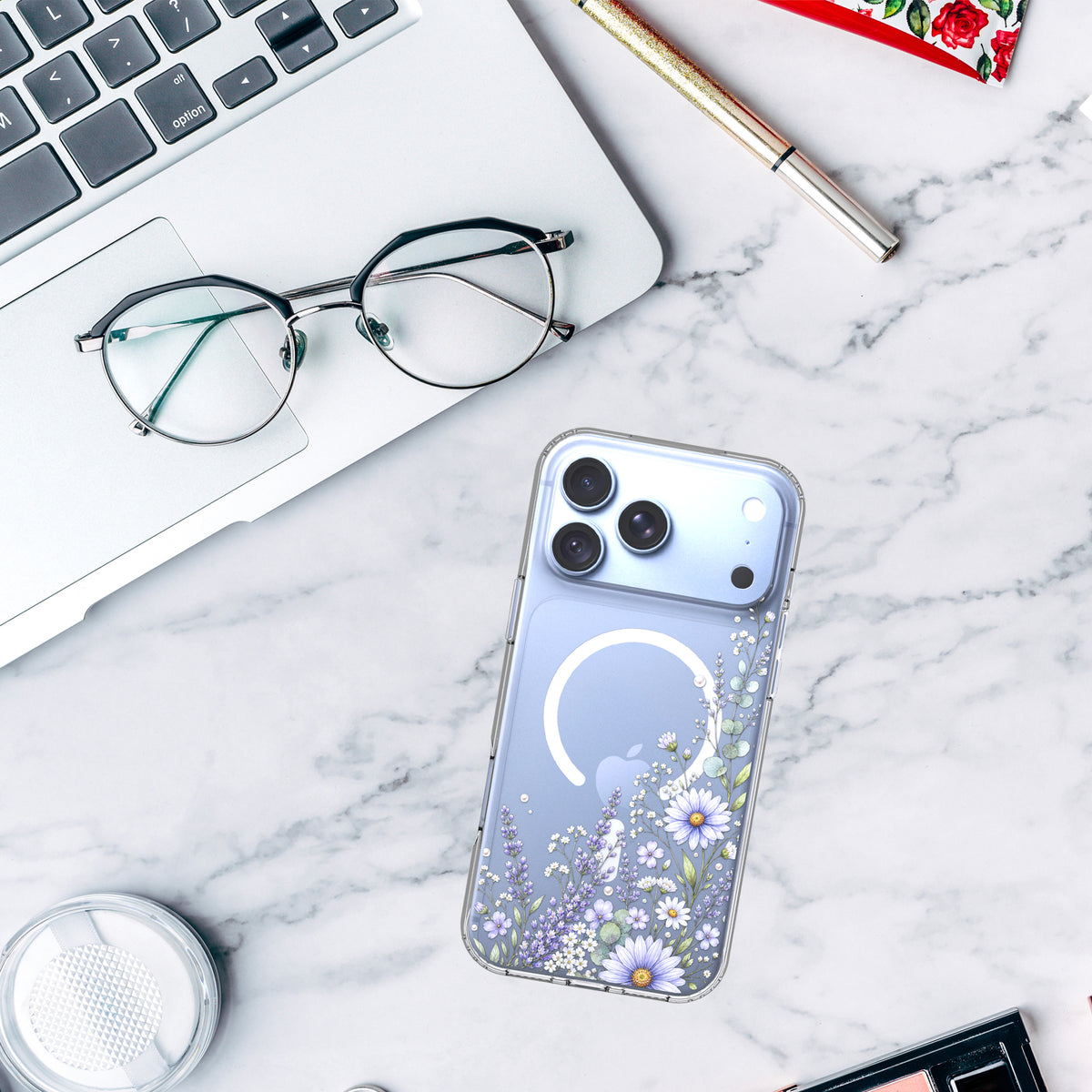 iPhone 18 Pro Max Case, Anti-Scratch Clear Case - Purple Wildflower