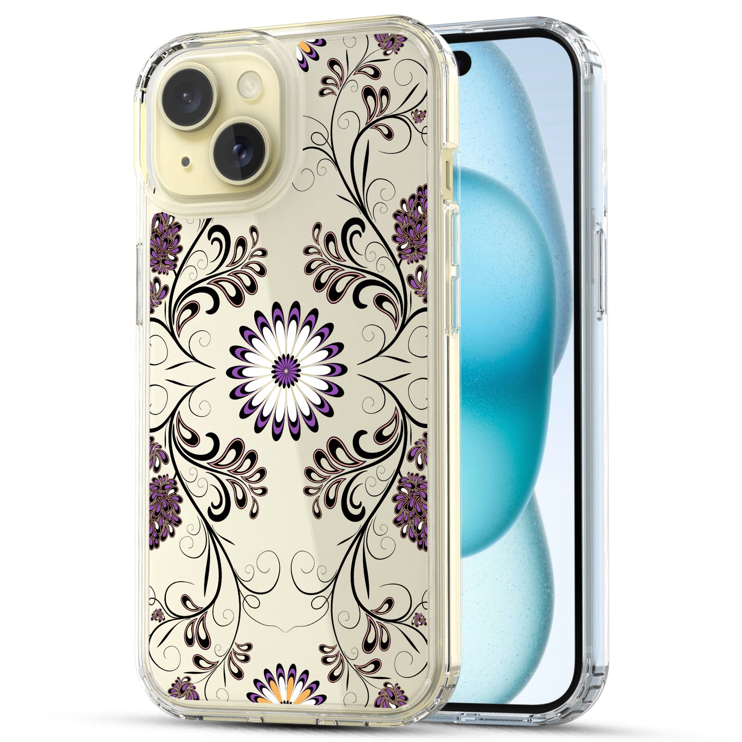 iPhone 15 Case, Anti-Scratch Clear Case - Violet Flowers