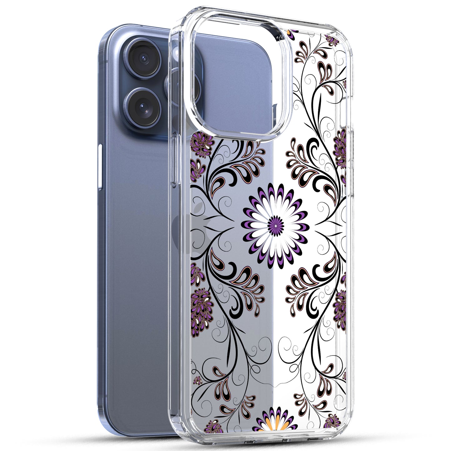 iPhone 15 Pro Max Case, Anti-Scratch Clear Case - Violet Flowers