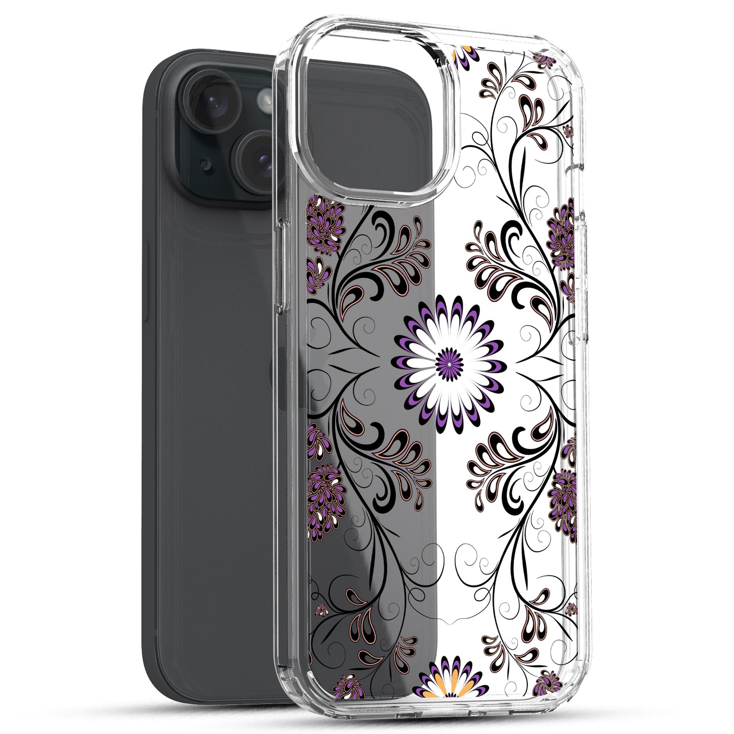 iPhone 15 Case, Anti-Scratch Clear Case - Violet Flowers